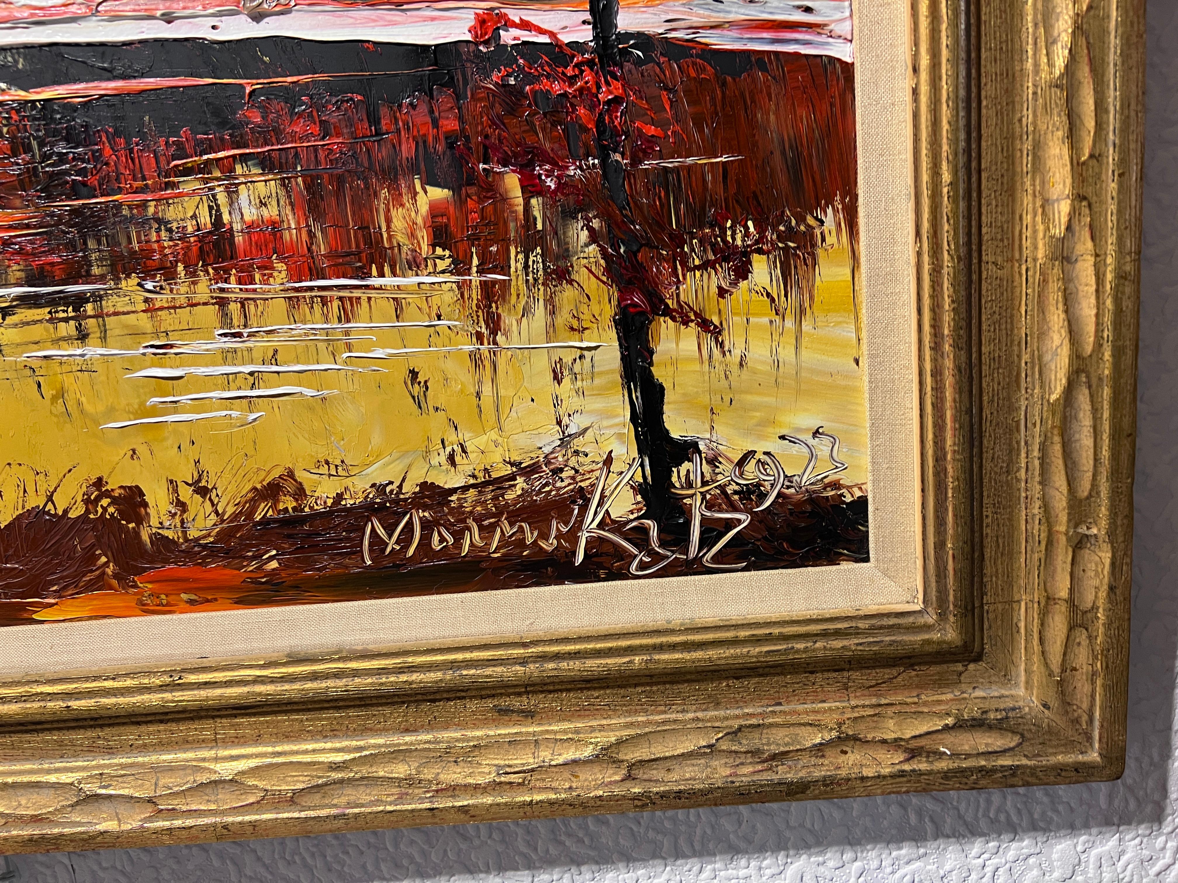 Artista americano Morris Katz Grande dipinto su tavola, Paesaggio d'autunno, firmato 6
