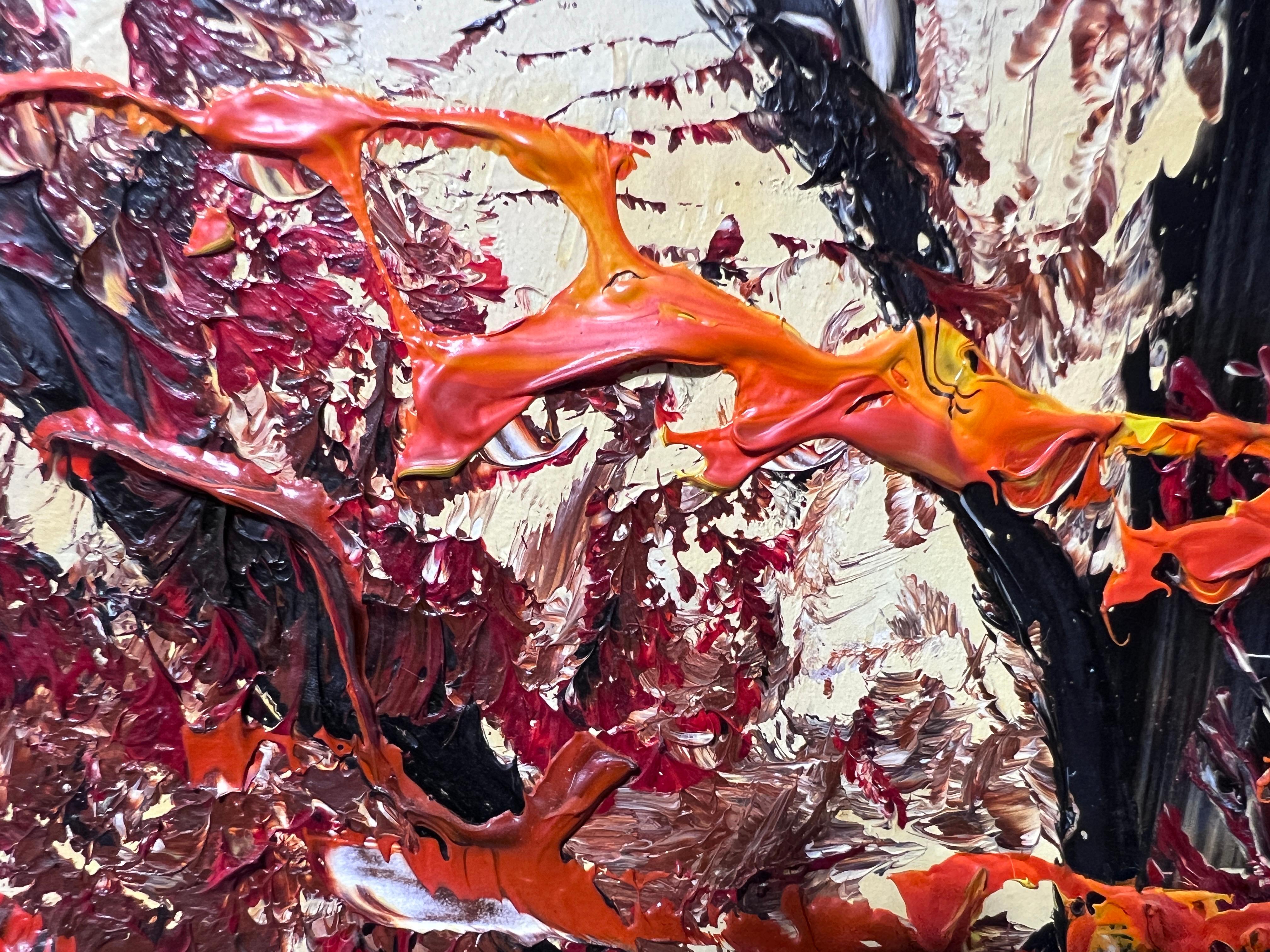 Artista americano Morris Katz Grande dipinto su tavola, Paesaggio d'autunno, firmato 7