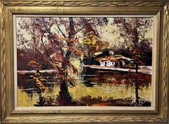 Vintage American Artist Morris Katz Large painting on board, Autumn Landscape, Signed
