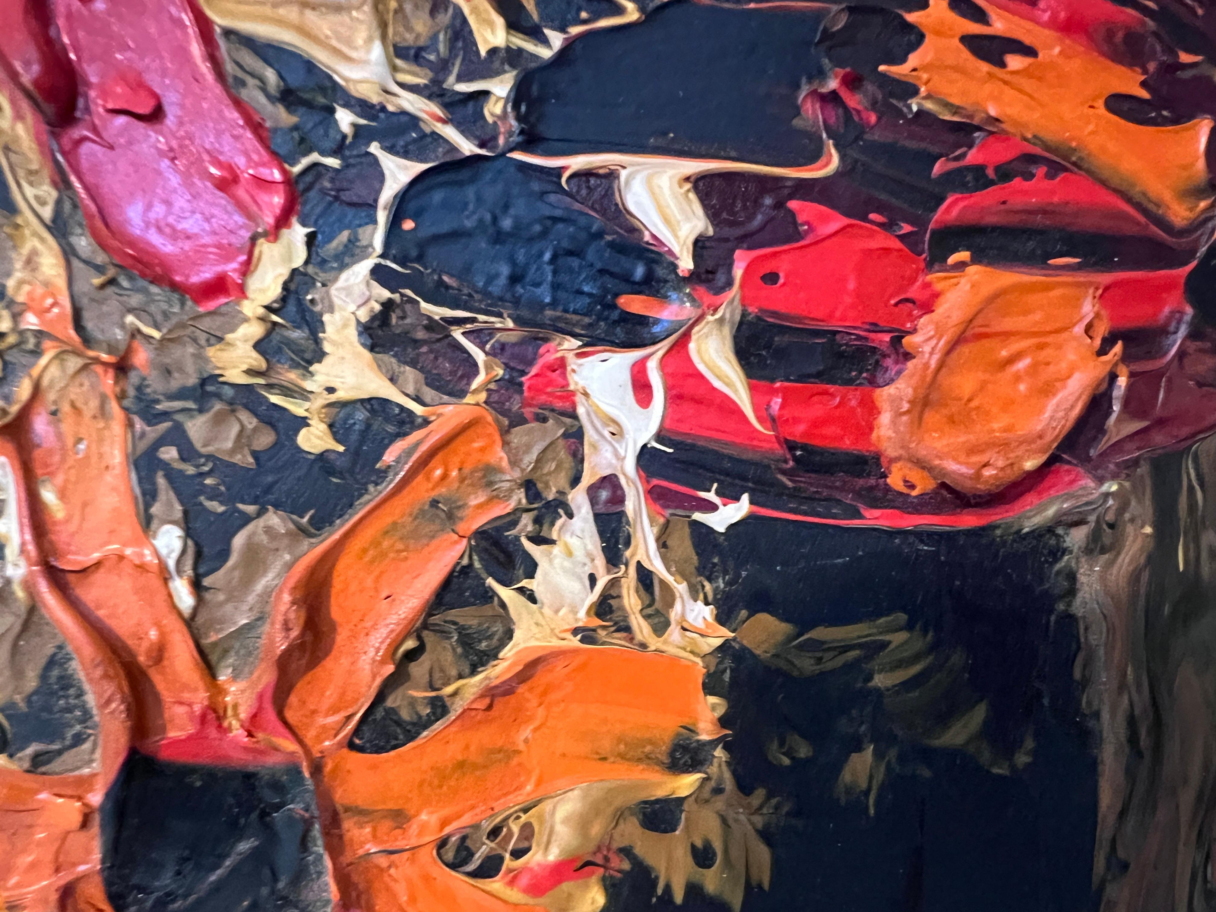 Morris Katz Floral Still Life Oil Painting Palette Knife Technique Gold Frame For Sale 9