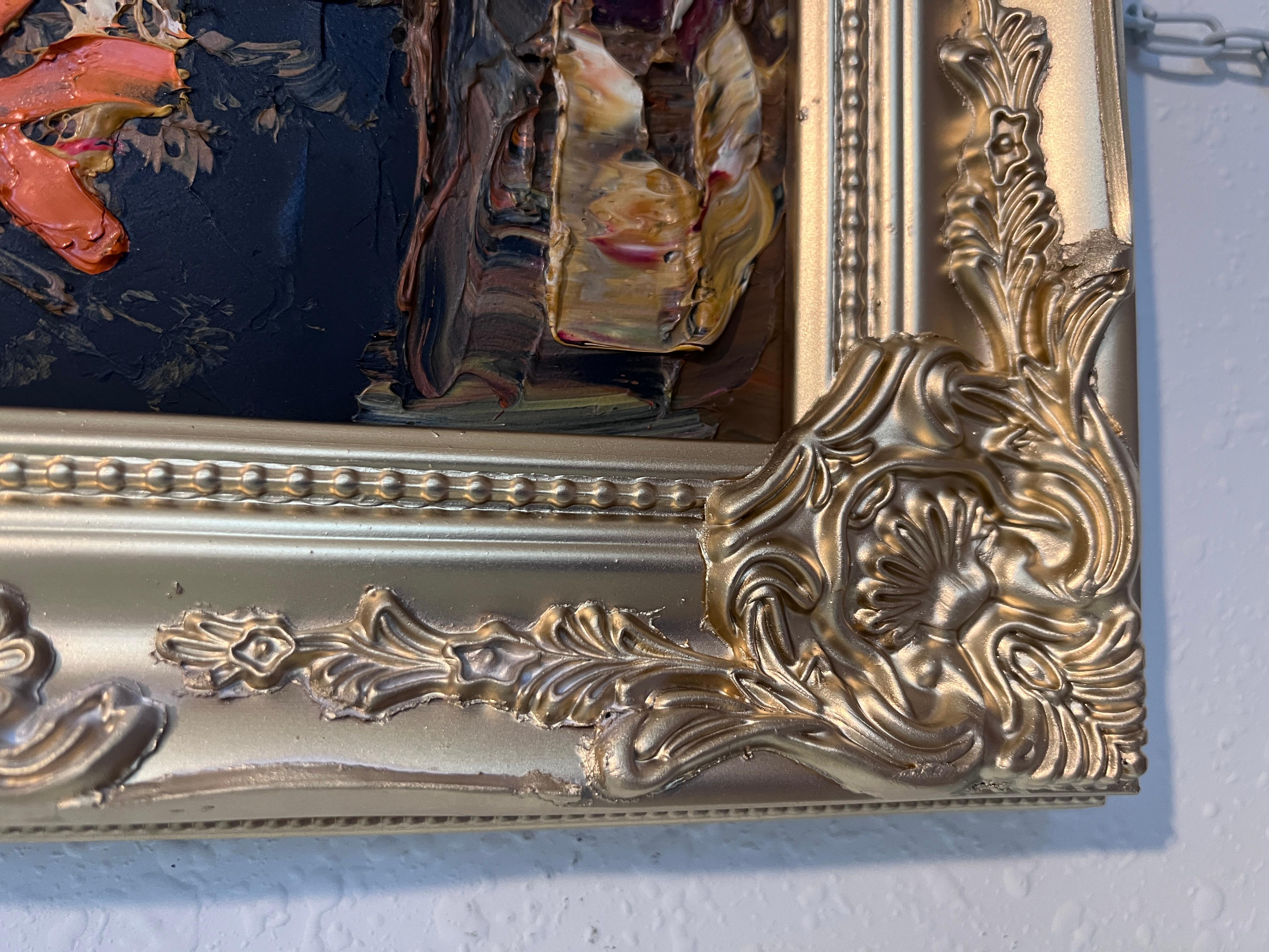 Morris Katz Floral Still Life Oil Painting Palette Knife Technique Gold Frame For Sale 3