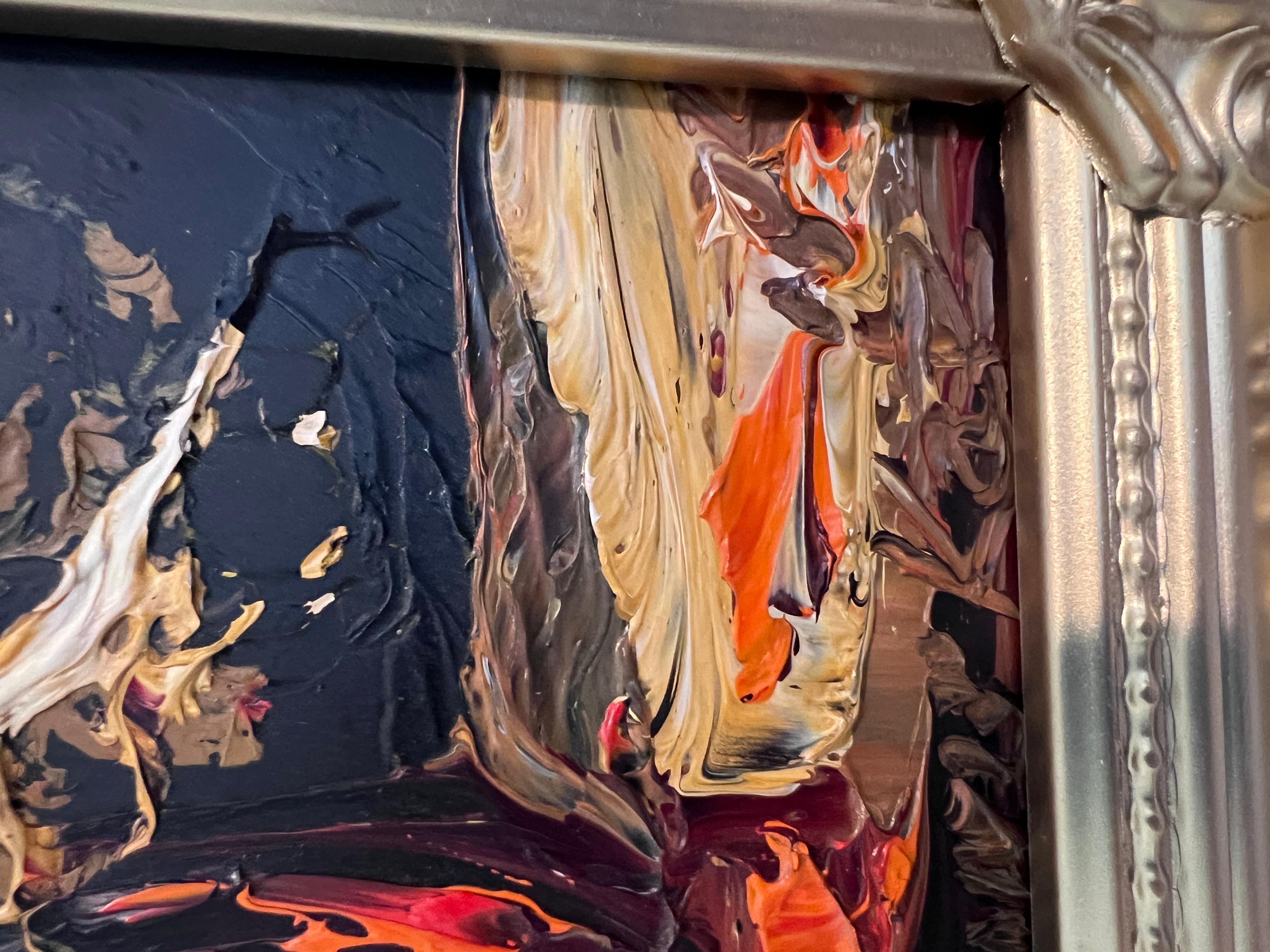 Morris Katz Floral Still Life Oil Painting Palette Knife Technique Gold Frame For Sale 7