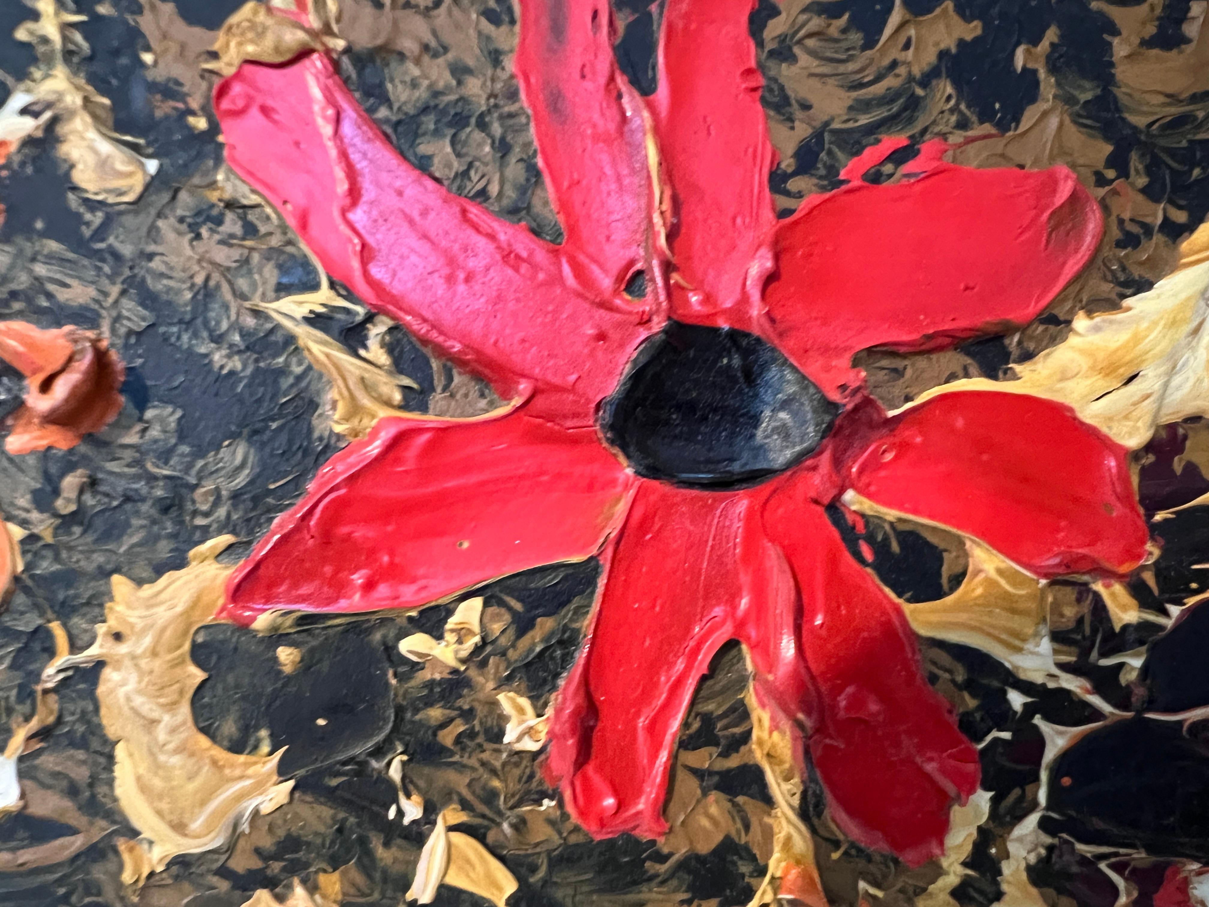 Morris Katz Floral Still Life Oil Painting Palette Knife Technique Gold Frame For Sale 8