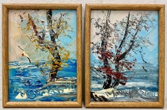 Morris Katz Pair of "Fall Colors on the Coast" Oil Paintings C.1991