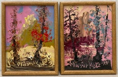 Vintage Morris Katz Pair of "Forested Landscape" Oil Paintings C.1991