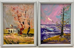 Morris Katz Pair of Original Outdoor Landscape Oil Paintings C.1991