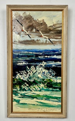 Morris Katz Seascape with Seagulls Textured Oil in Silver Frame, Signed 1973