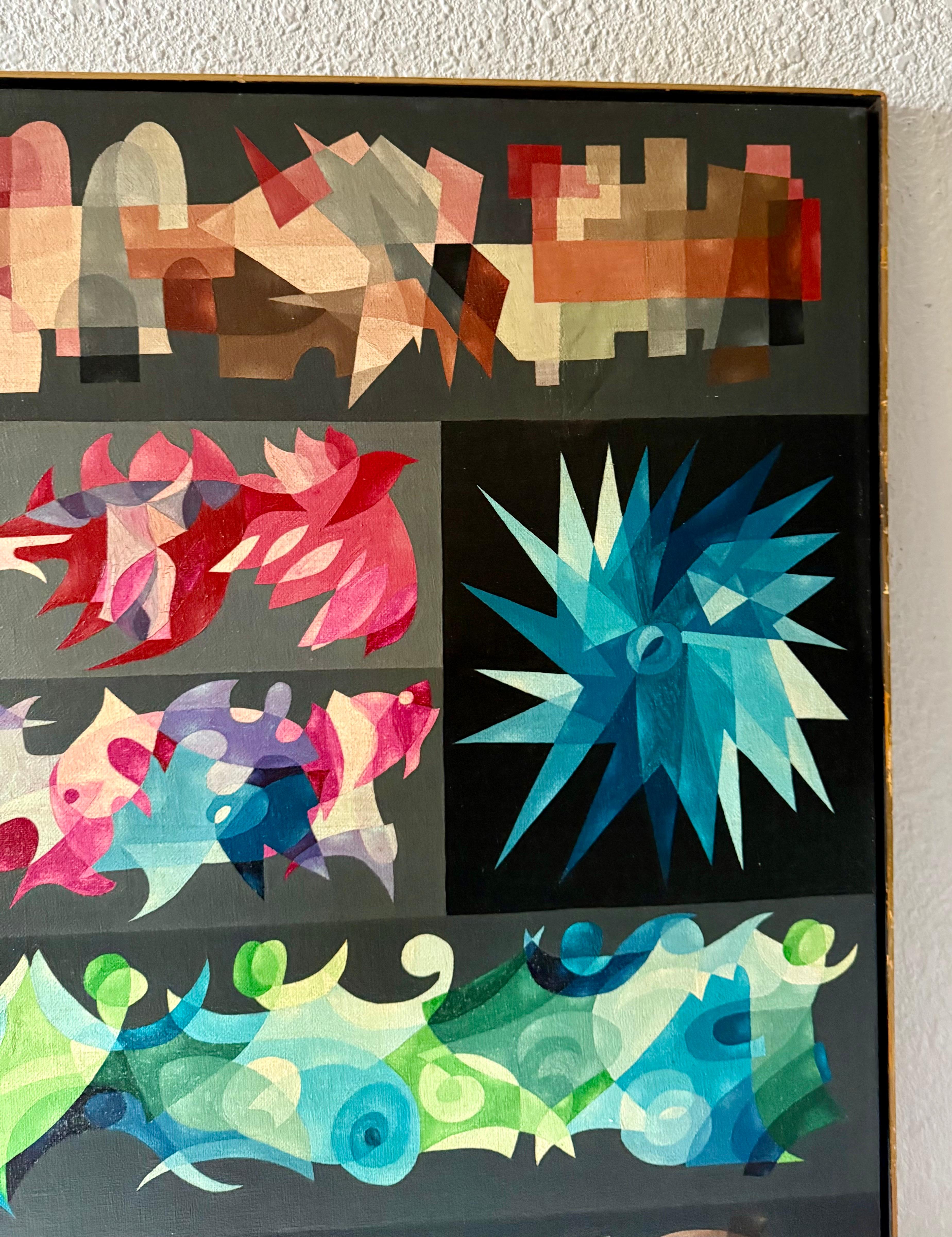 Große israelische 1950's Mod Modernist Abstrakte Ölgemälde Kubist Morris Lazar im Angebot 2