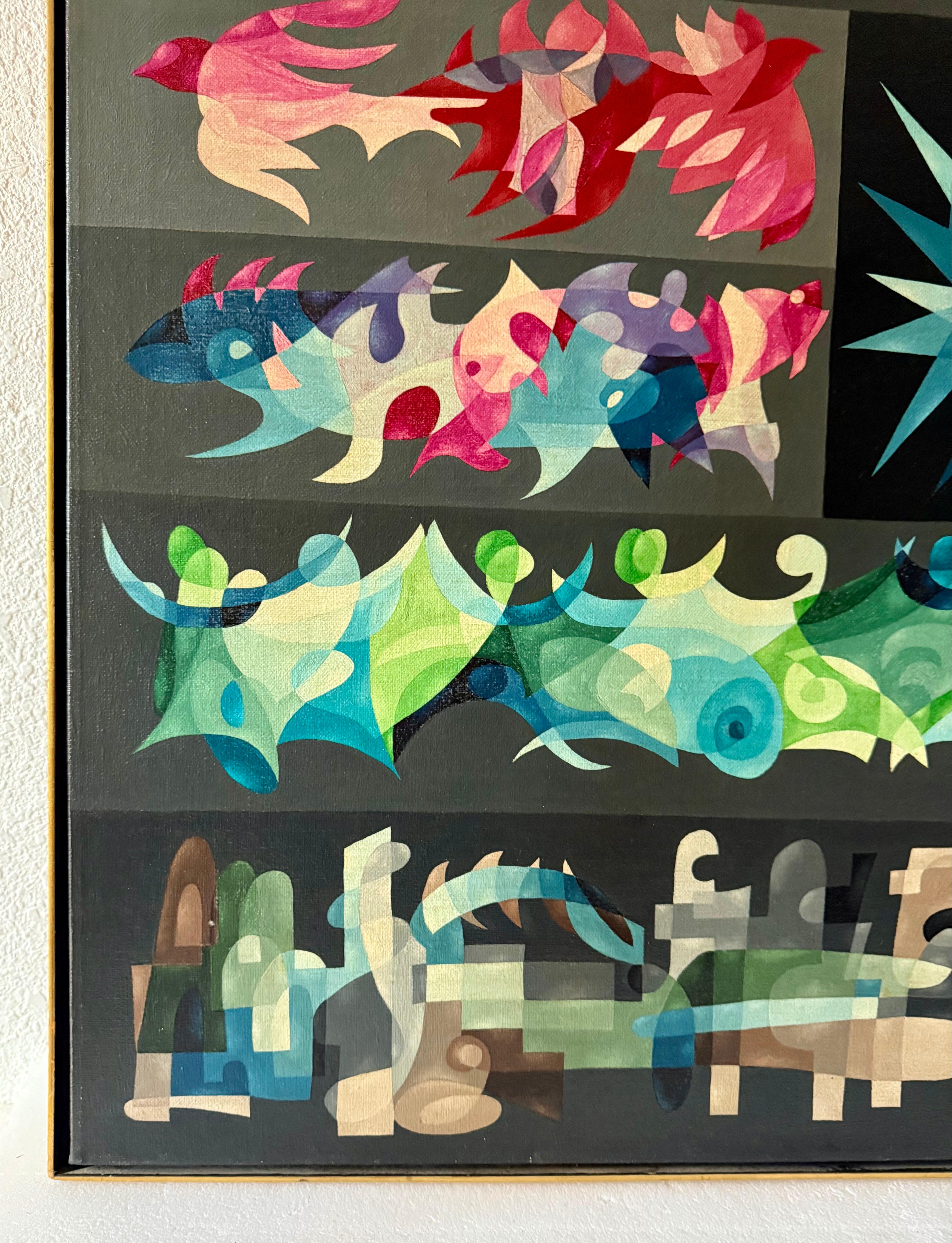 Große israelische 1950's Mod Modernist Abstrakte Ölgemälde Kubist Morris Lazar im Angebot 5