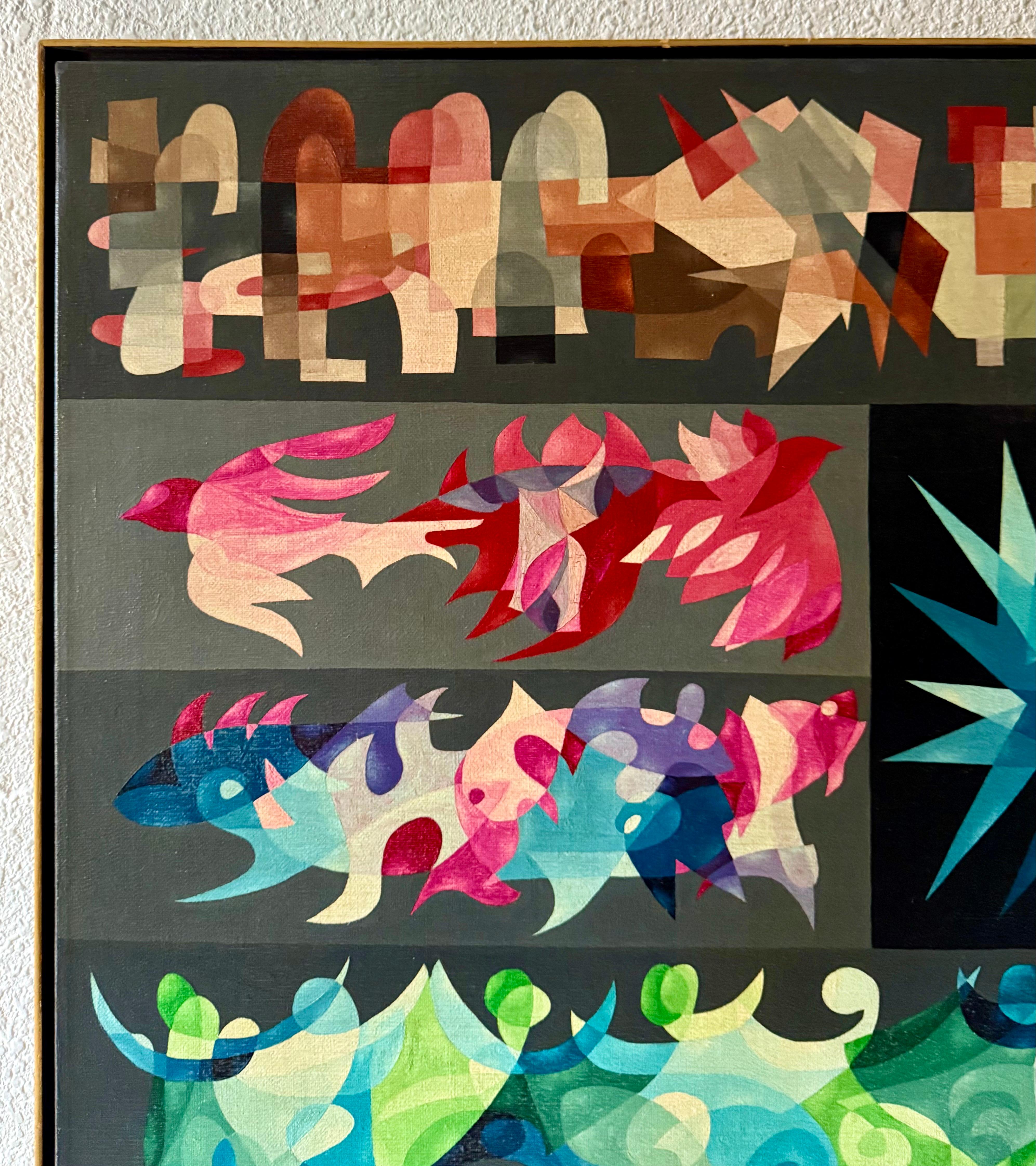 Große israelische 1950's Mod Modernist Abstrakte Ölgemälde Kubist Morris Lazar im Angebot 6