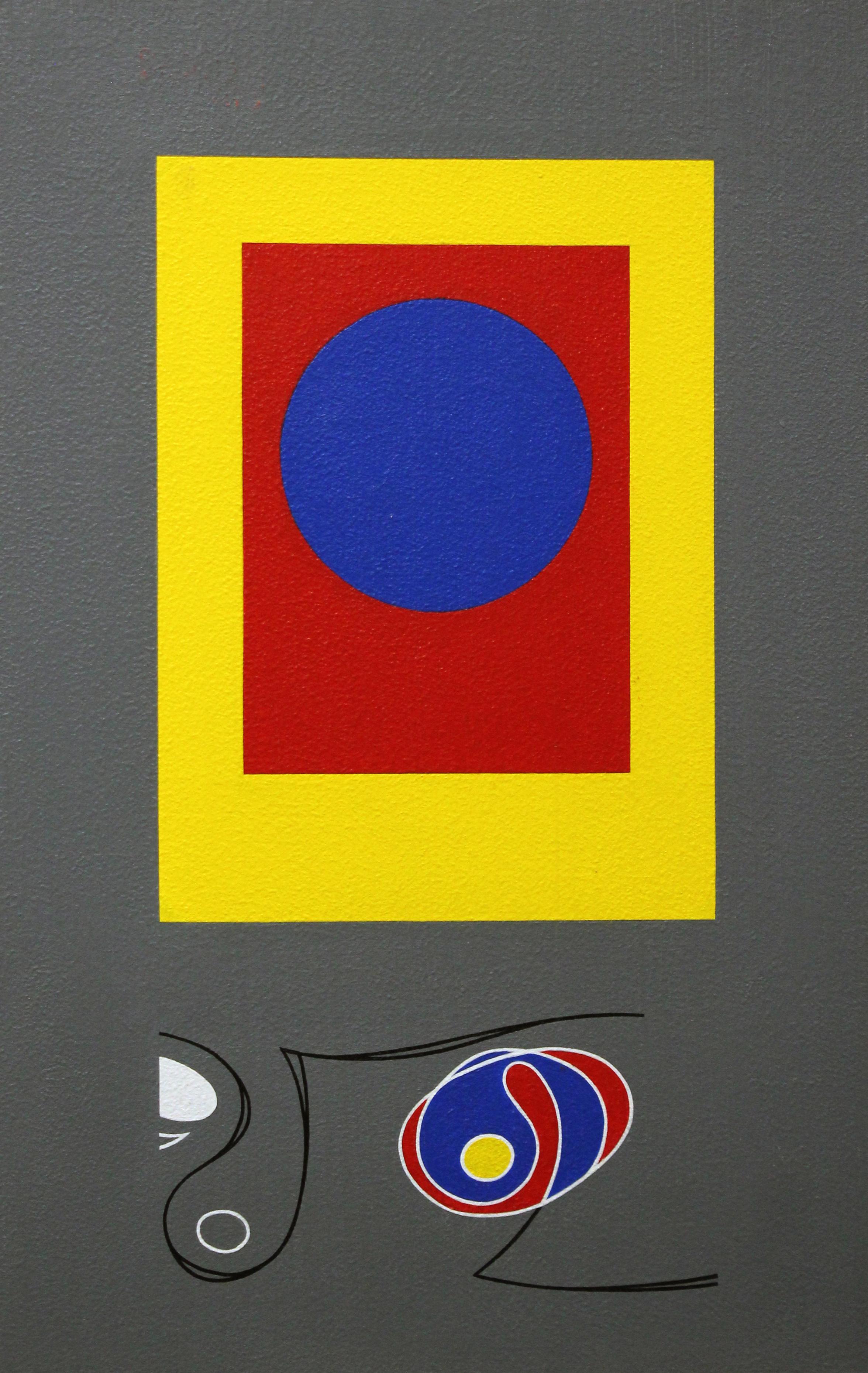 Paire d'abstractions géométriques, Dot Dot bleu sur noir et gris, Artiste de Philadelphie - Painting de Morris Lewis Blackman