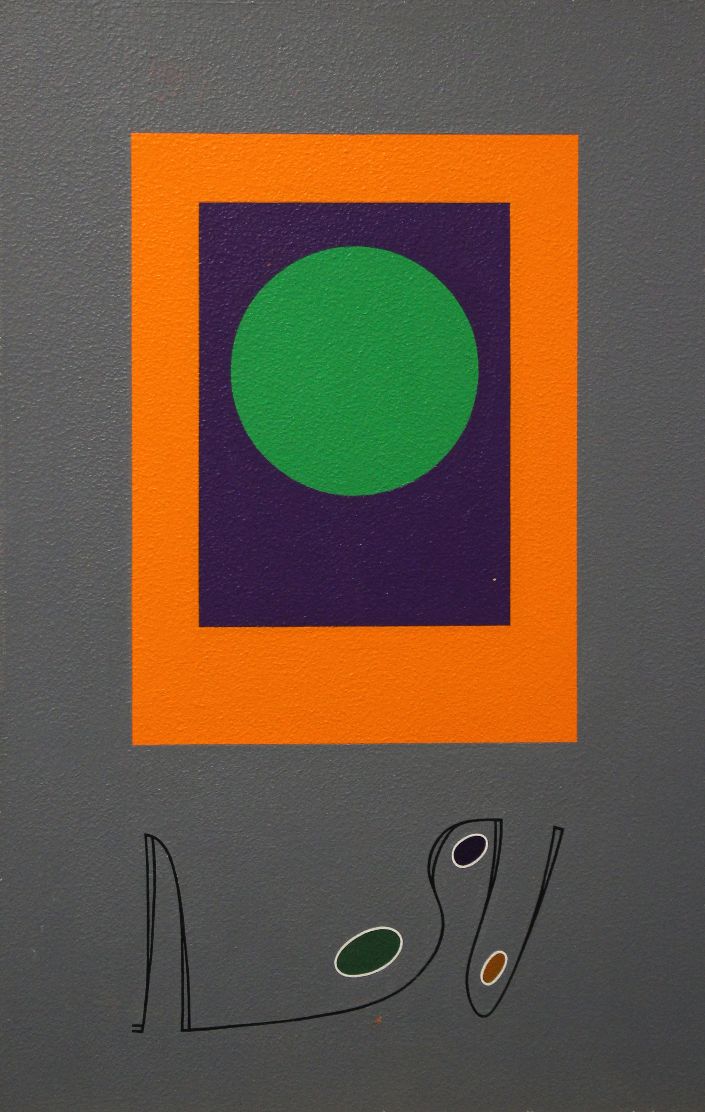 Morris Lewis Blackman Abstract Painting – Paar geometrische Abstraktionen, Grüner Punkt auf Schwarz und Grau, Künstler aus Philadelphia