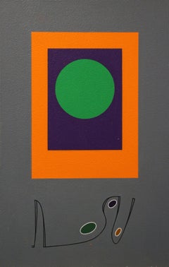 Pair of Geometric Abstracts, Green Dot on Black and Grey, Philadelphia Artist