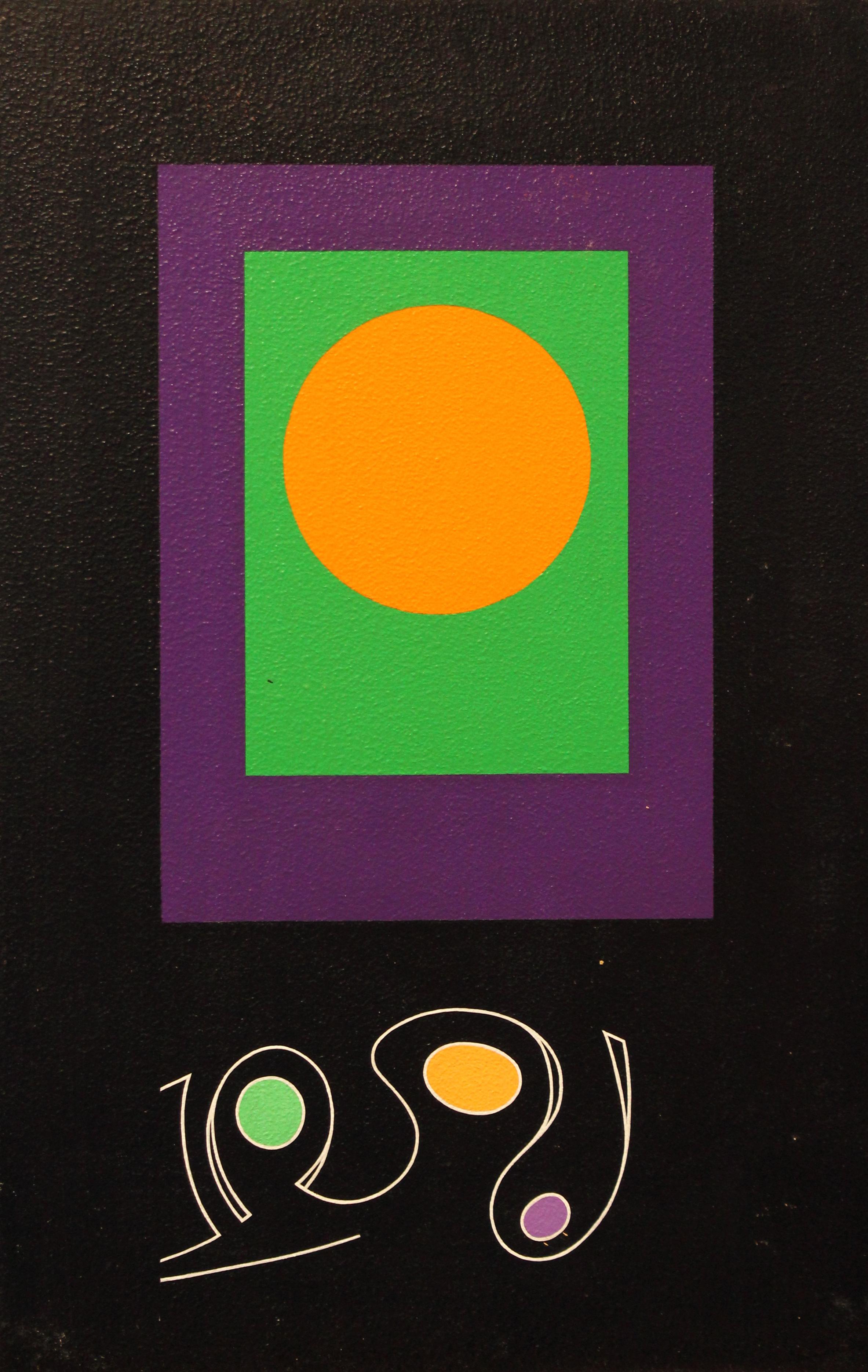 Morris Lewis Blackman Abstract Painting – Paar geometrische abstrakte Gemälde, orangefarbener Punkt auf Schwarz und Grau, Künstler aus Philadelphia