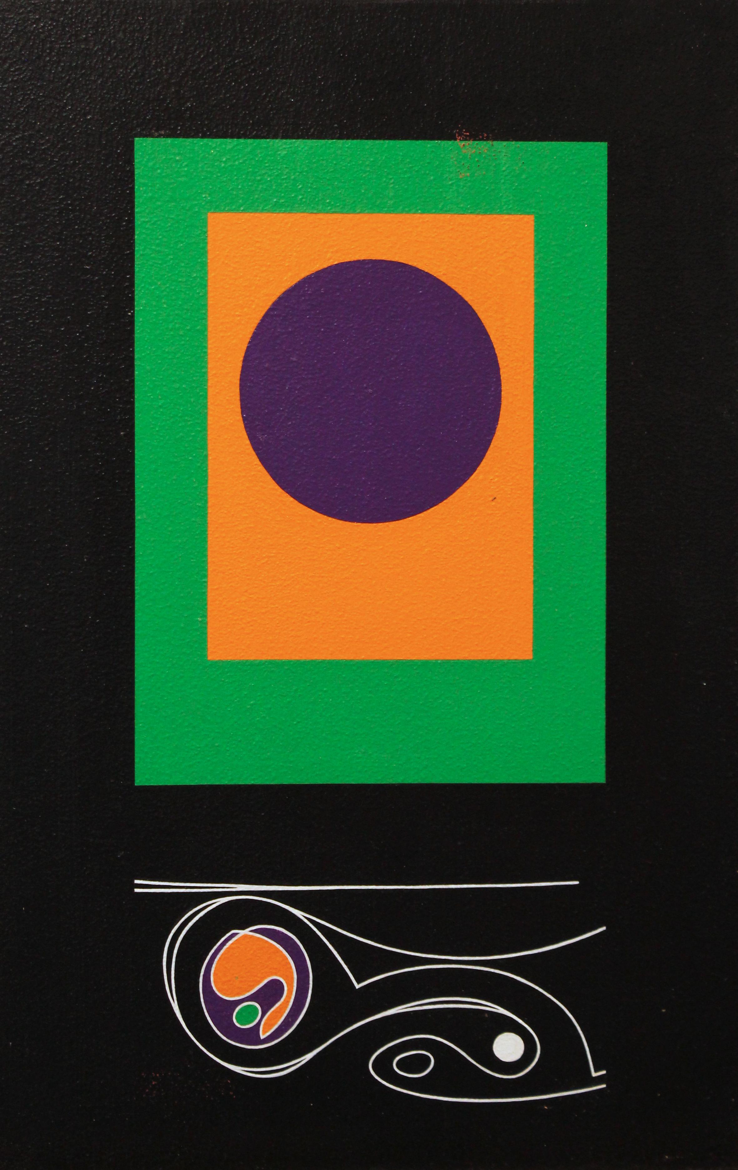 Morris Lewis Blackman Abstract Painting – Paar geometrische abstrakte Gemälde, lila Punkt auf Schwarz und Grau, Philadelphiaer Künstler