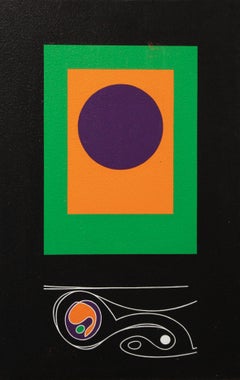 Paar geometrische abstrakte Gemälde, lila Punkt auf Schwarz und Grau, Philadelphiaer Künstler