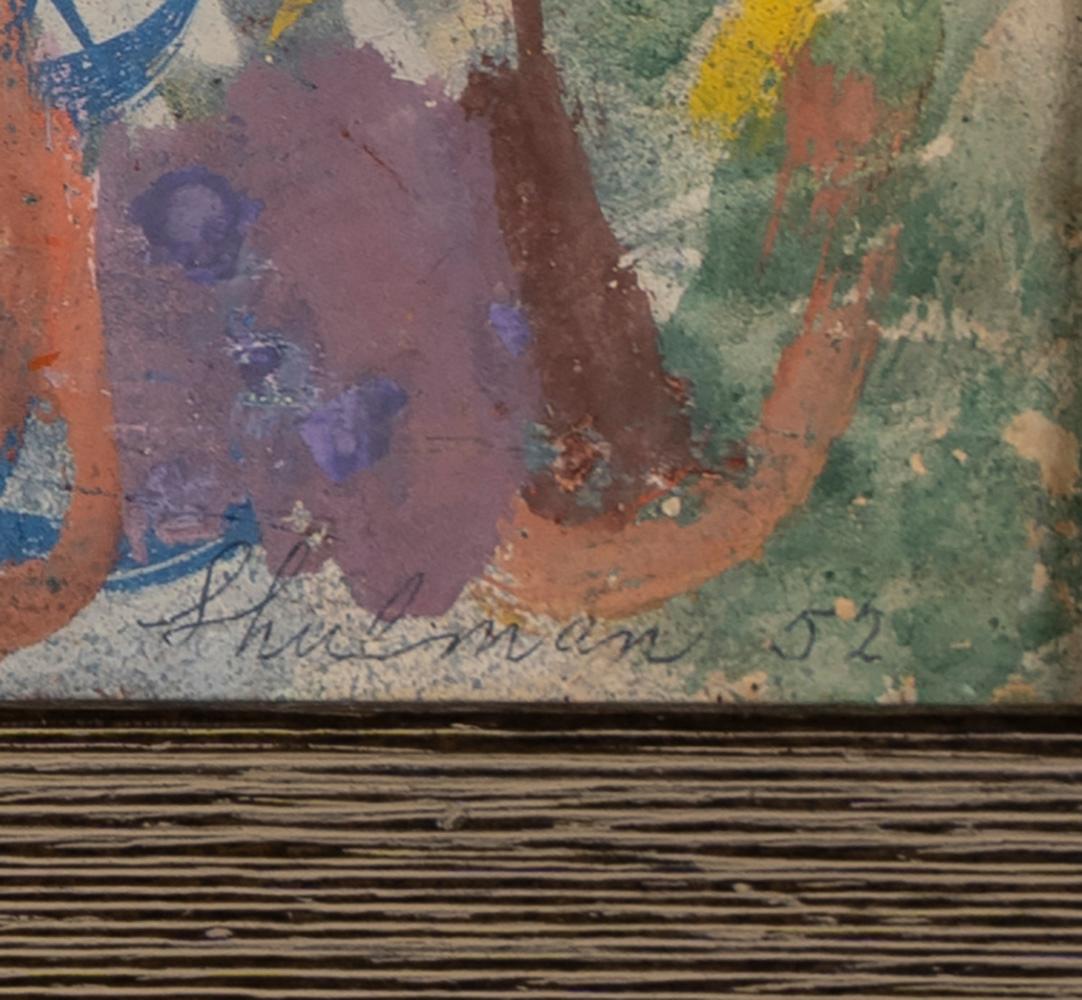Antique American Modernist Abstract Landscape Morris Shulman Signed Oil Painting - Brown Landscape Painting by Morris M. Shulman