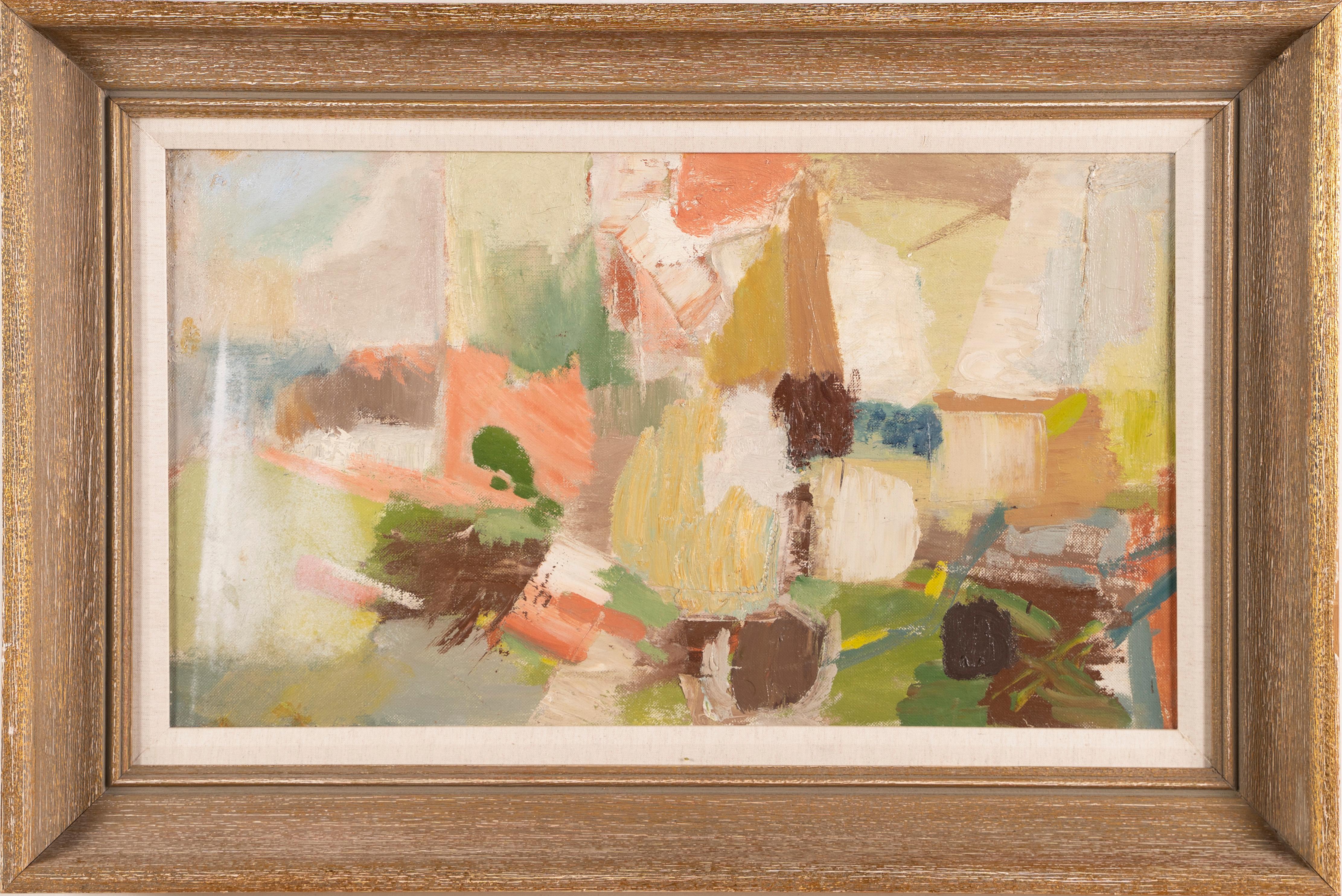 Morris M. Shulman Landscape Painting - Antique American Modernist Abstract Landscape Morris Shulman Signed Oil Painting
