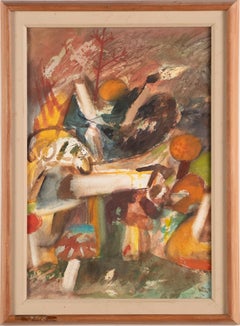 Antique American Modernist Abstract Landscape Morris Shulman Signed Painting