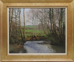 Belle peinture à l'huile anglaise signée c.1950 River Mole Devon England