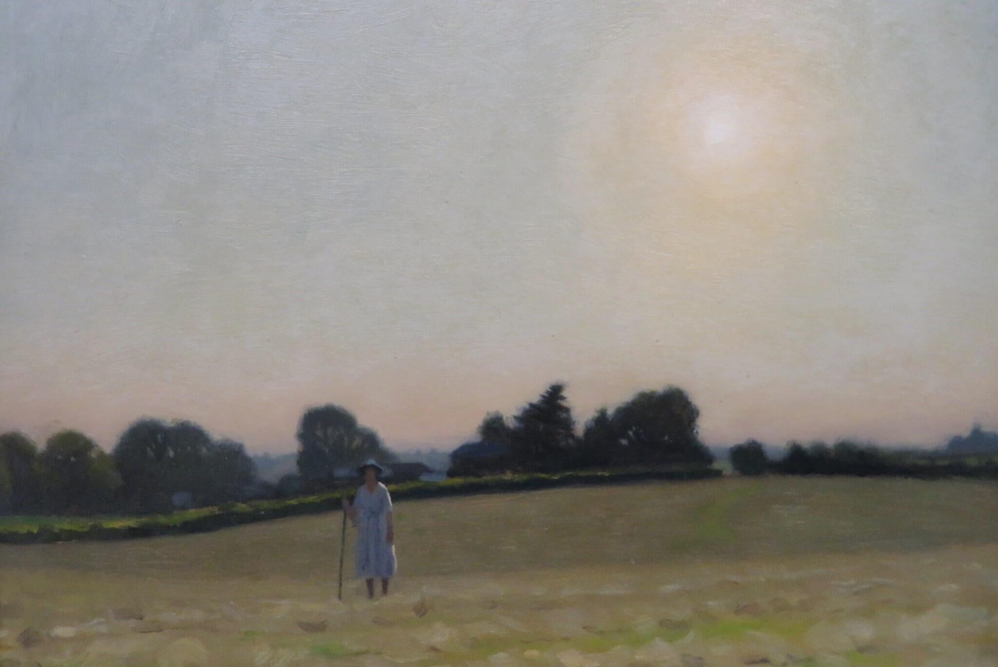 Superbo dipinto a olio originale della metà del XX secolo dell'impressionista gallese FIGURA AL TRAMONTO - Painting Postimpressionismo di Morris Meredith Williams 