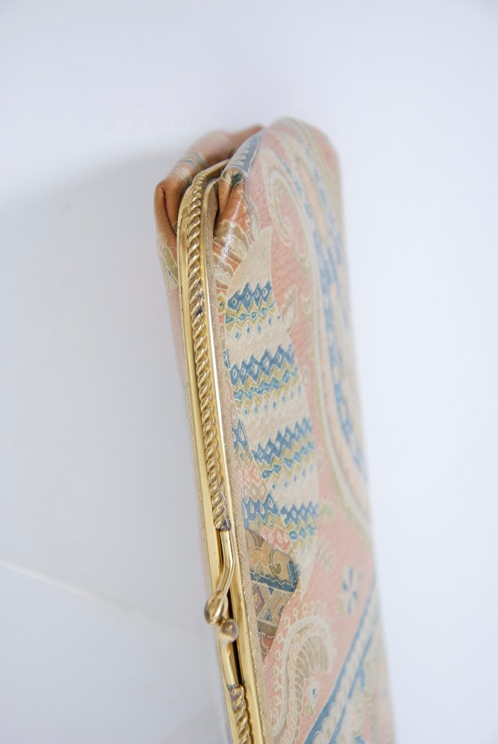 Beige Morris Moskowitz Paisley Leather Clutch