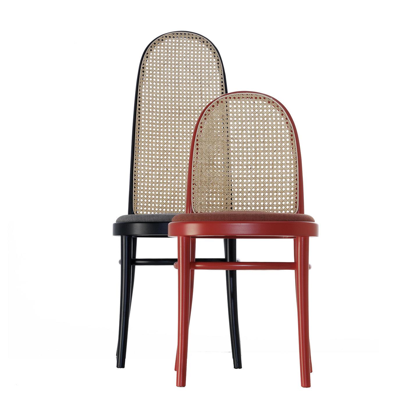 Questa sedia, che si integra perfettamente sia in una sala da pranzo classica che in una contemporanea, conferisce a qualsiasi casa eleganza e raffinatezza, aggiungendo anche un tocco di colore vivace grazie alla sua finitura laccata rossa. Questo
