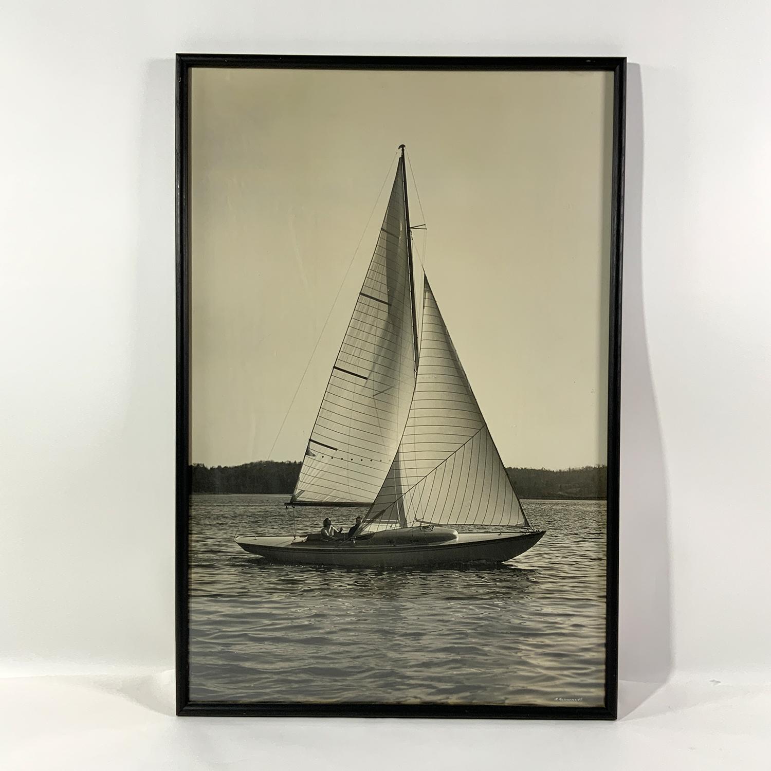 Morris Rosenfeld black and white photograph of a Marconi-Rigged sloop. Signed lower right 