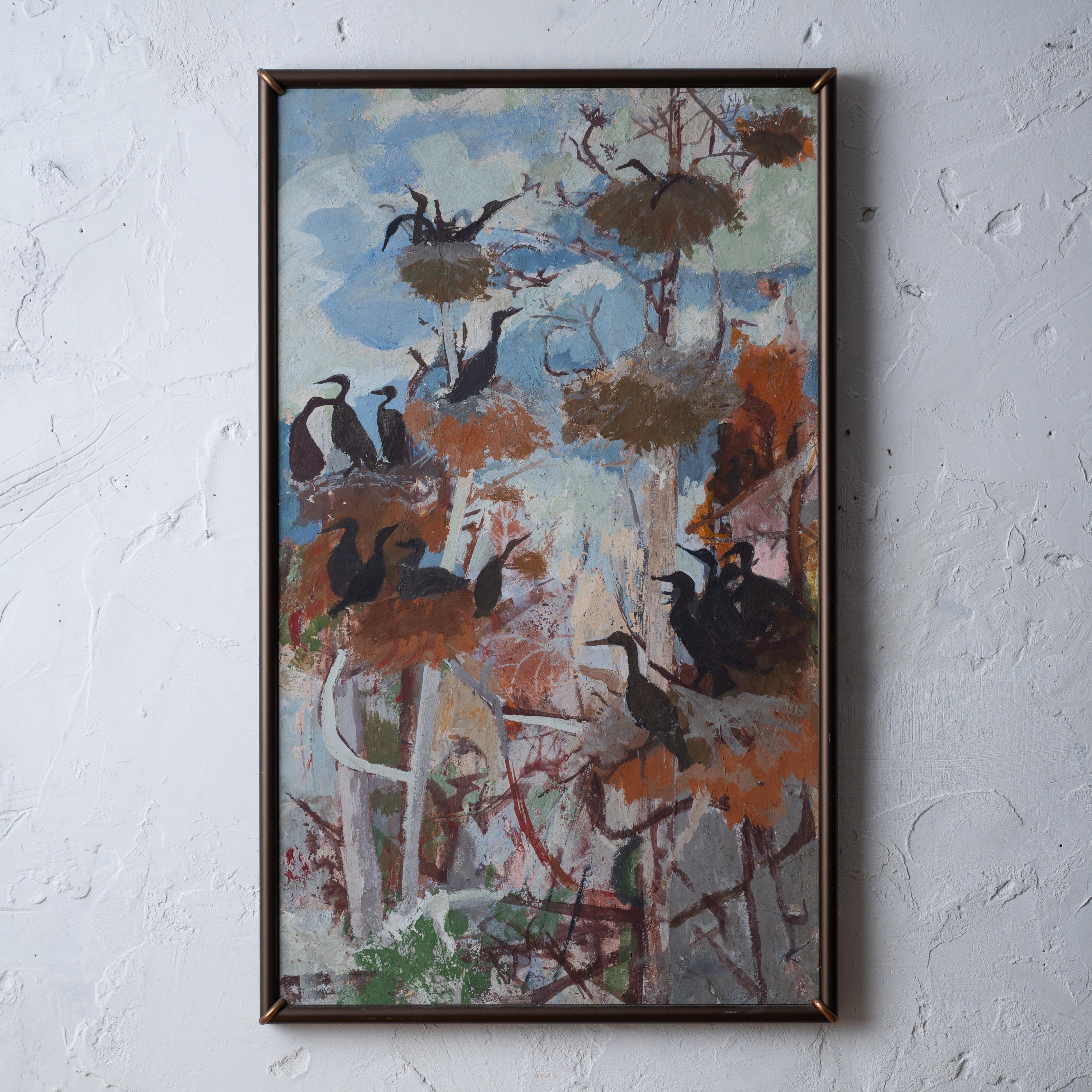 Morris Shulman
(American, 1912-1978)

A painting on board depicting nesting cormorants, circa 1950.

18 ¼ by 30 inches

