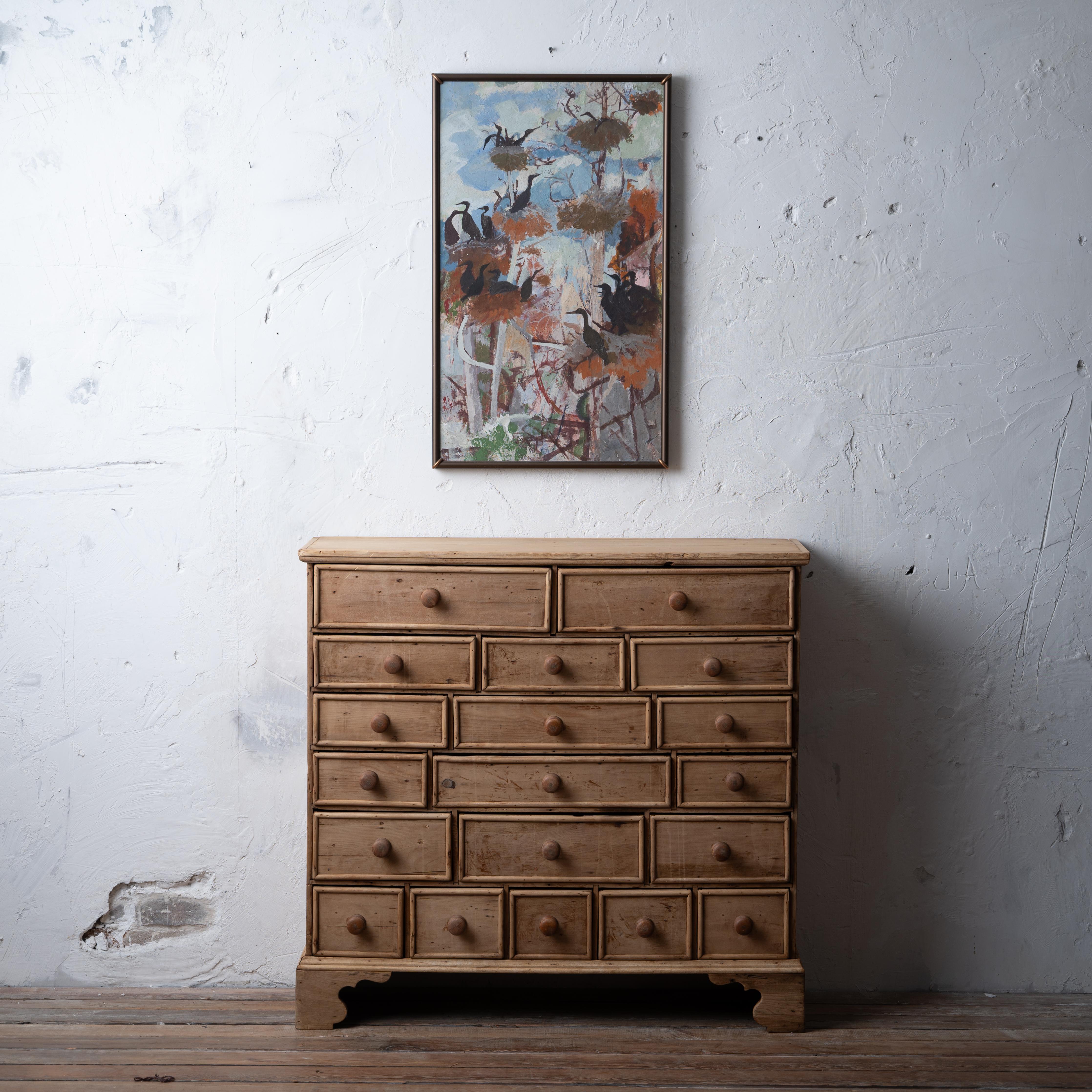 Mid-Century Modern Morris Shulman - Nesting Cormorants Painting, c.1950 For Sale