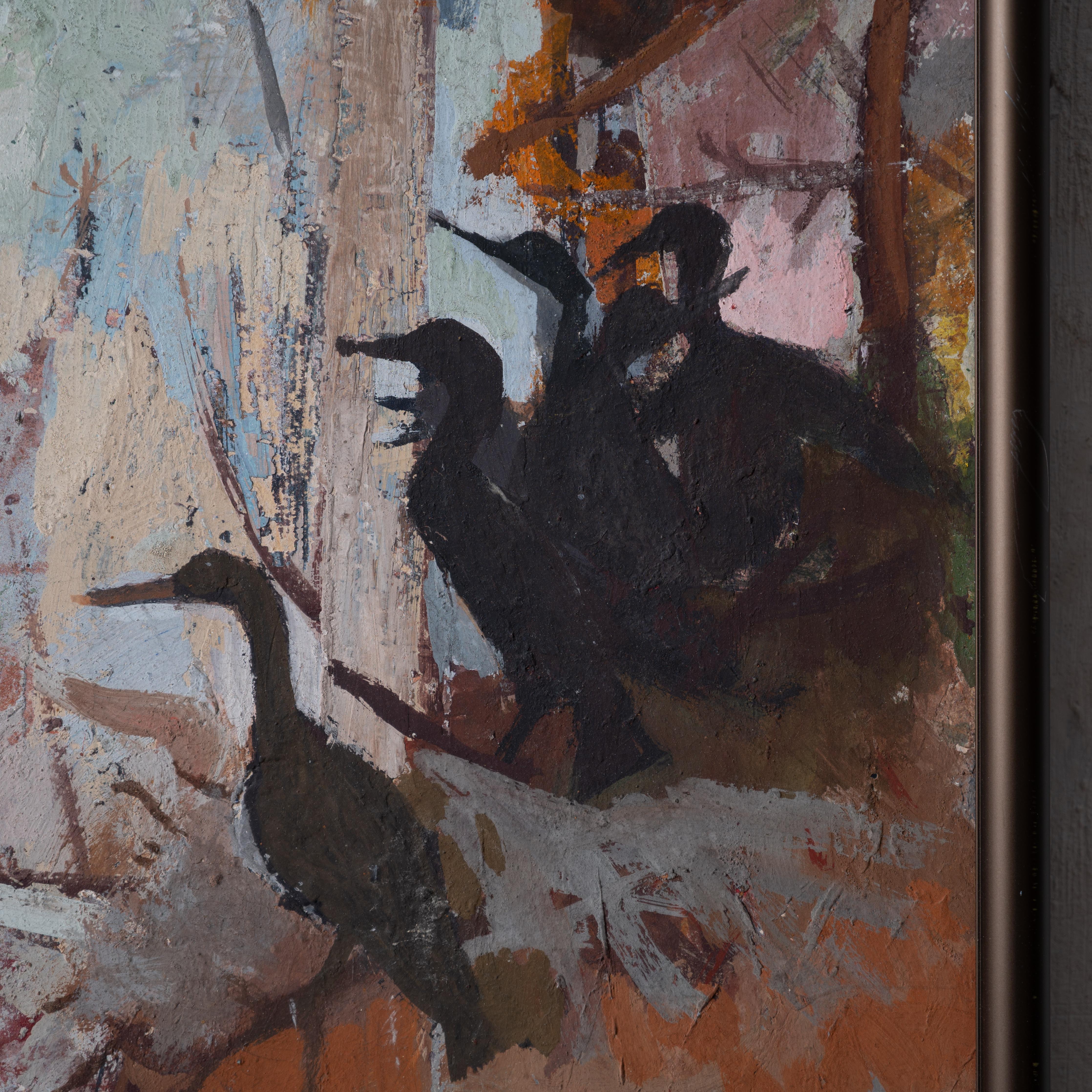 Wood Morris Shulman - Nesting Cormorants Painting, c.1950 For Sale
