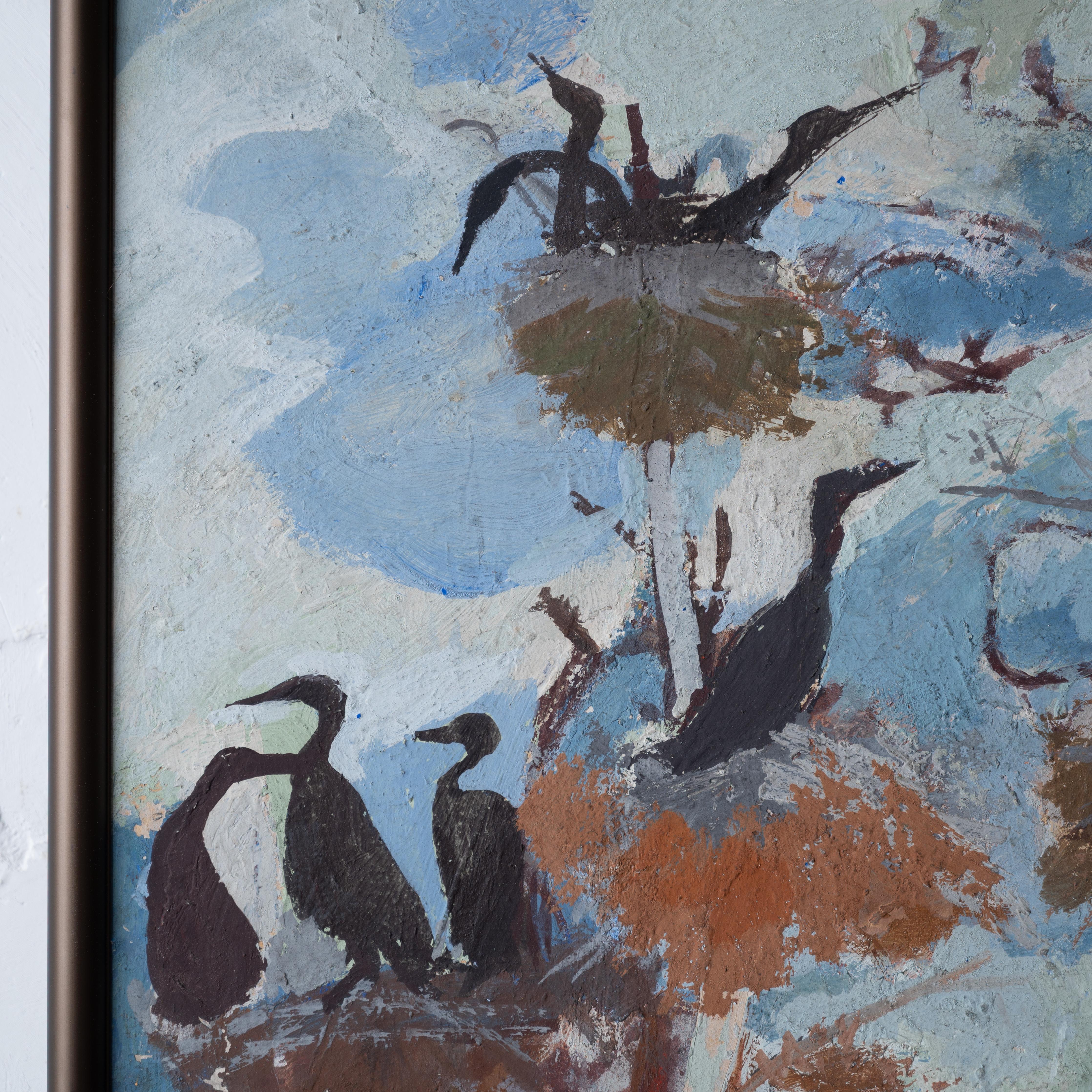 Morris Shulman - Nesting Cormorants Painting, c.1950 For Sale 1