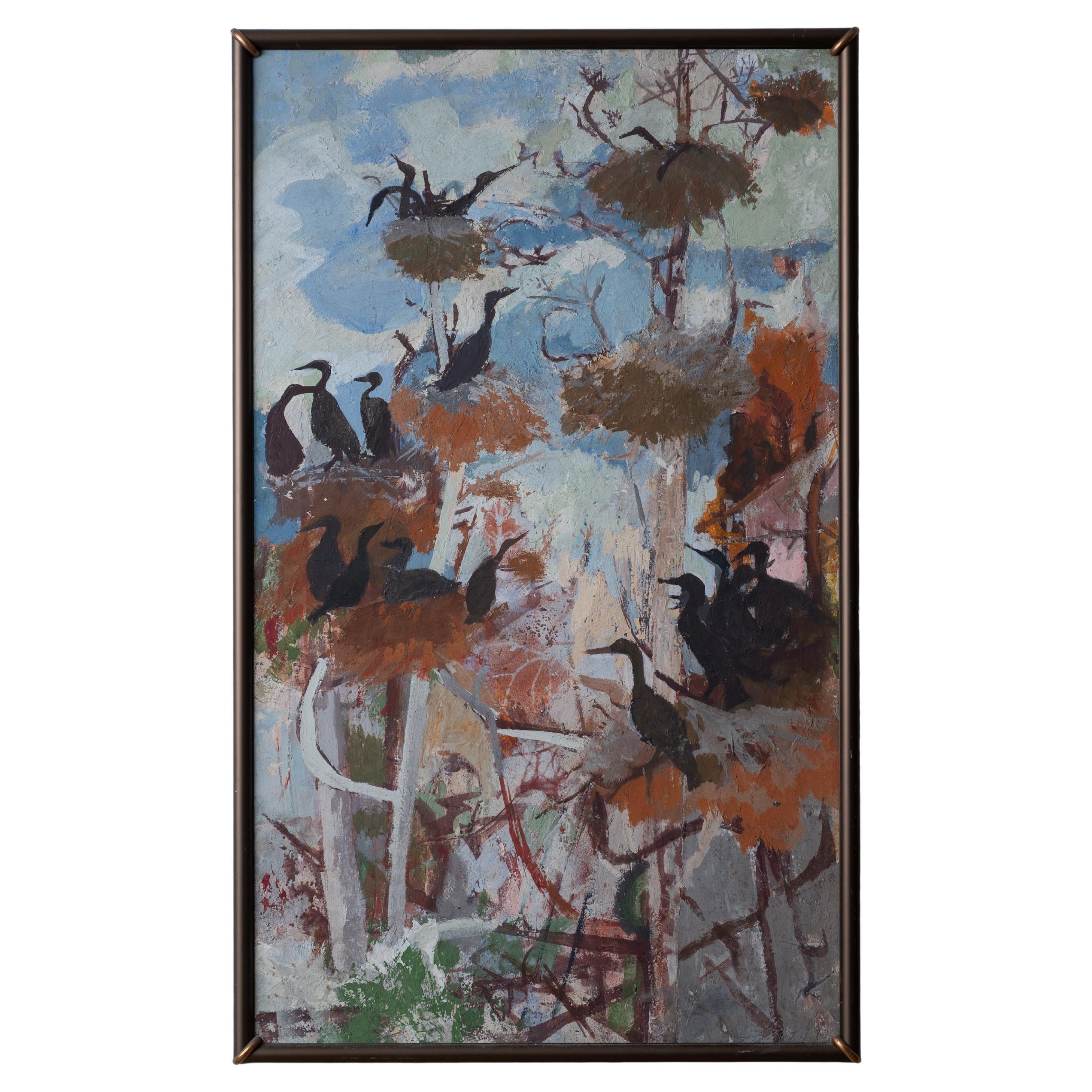 Morris Shulman - Nesting Cormorants Painting, c.1950