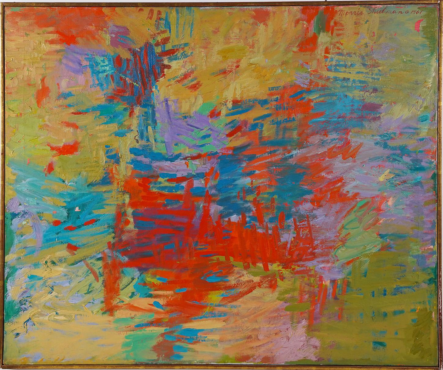 Morris Shulman Landscape Painting - Antique American Modernist Abstract Expressionist Signed Large Oil Painting