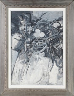 Antique American School Abstract Expressionist Signed Mid Century Oil Painting