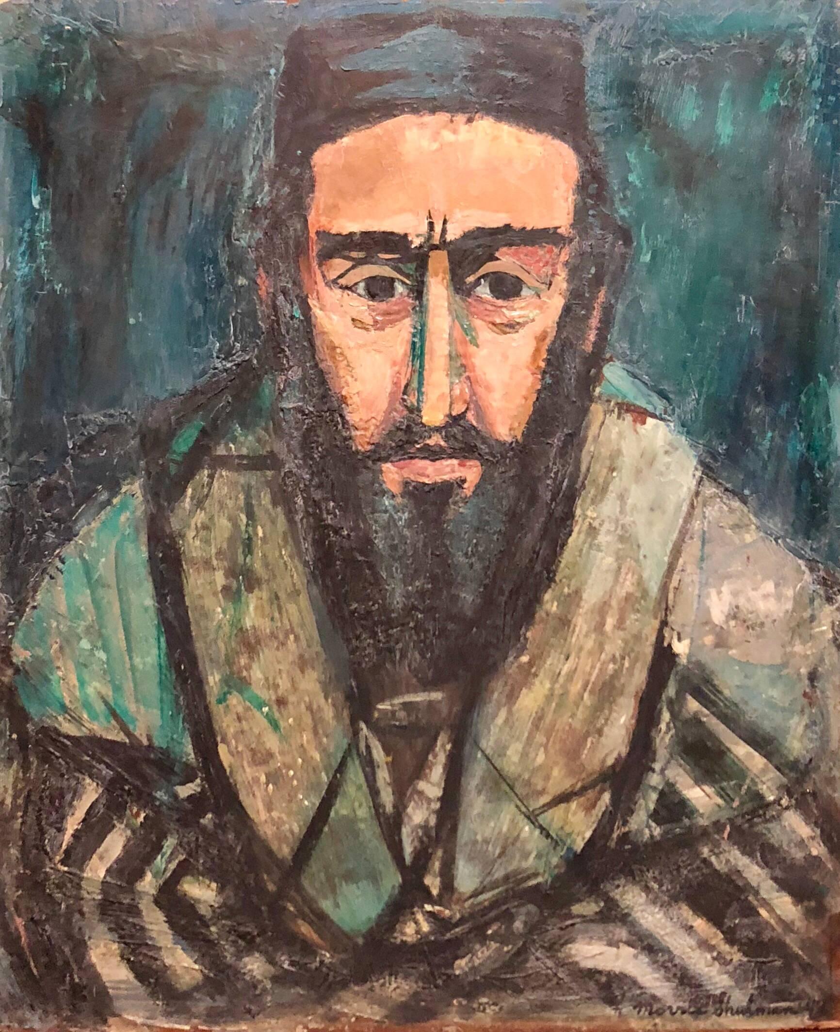 Judaica Rabbi Portrait Oil Painting American WPA Abstract Expressionist Artist