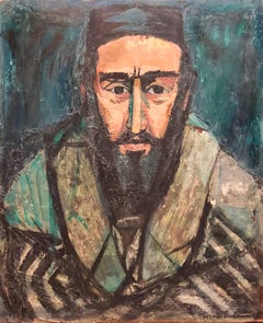 Vintage Judaica Rabbi Portrait Oil Painting American WPA Abstract Expressionist Artist