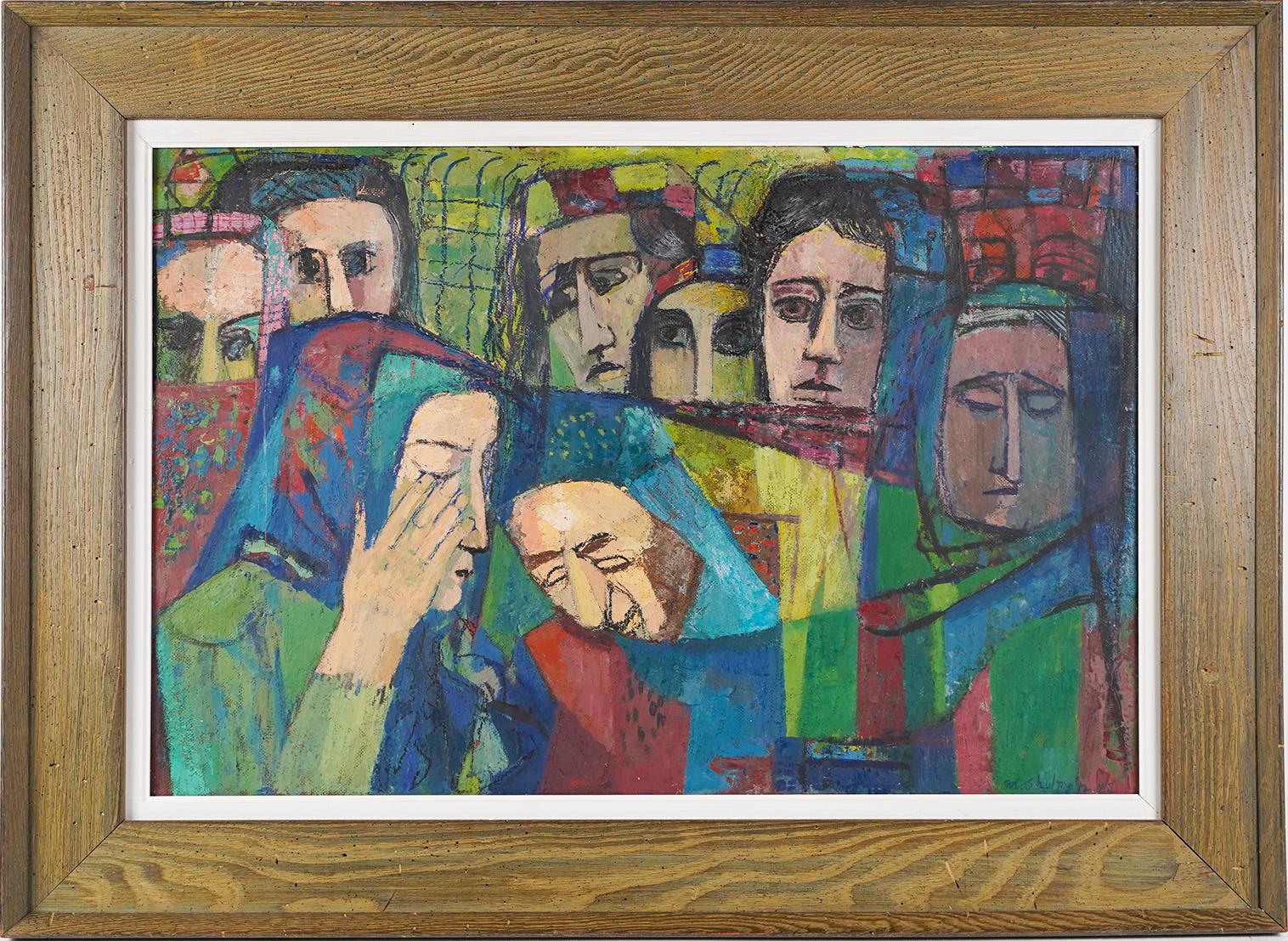 Morris Shulman Portrait Painting - "Women Must Weep", Original Historic Modernist Portrait Oil Painting