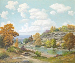 "Bluff on the Creek" Paisaje otoñal rocoso de Texas