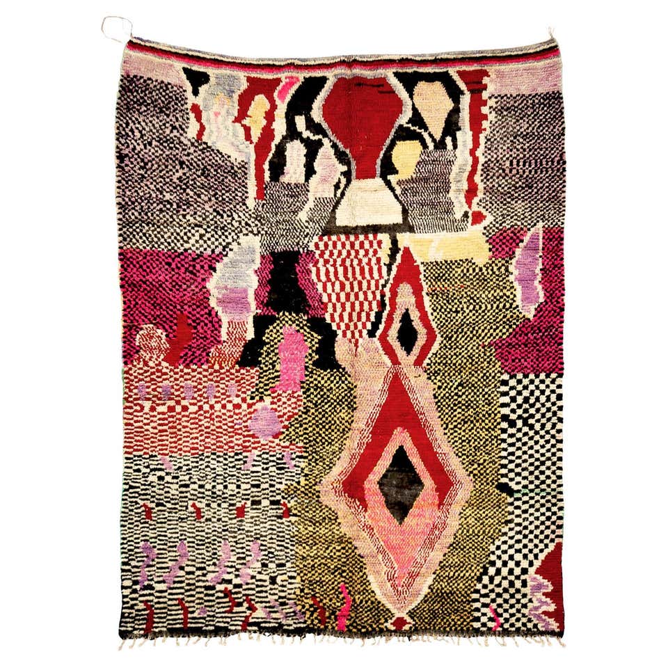 Morrocan Rug Design Morrocan Boujaad rug / Tribal Berber Colorfull Shag Rug For Sale at 1stDibs