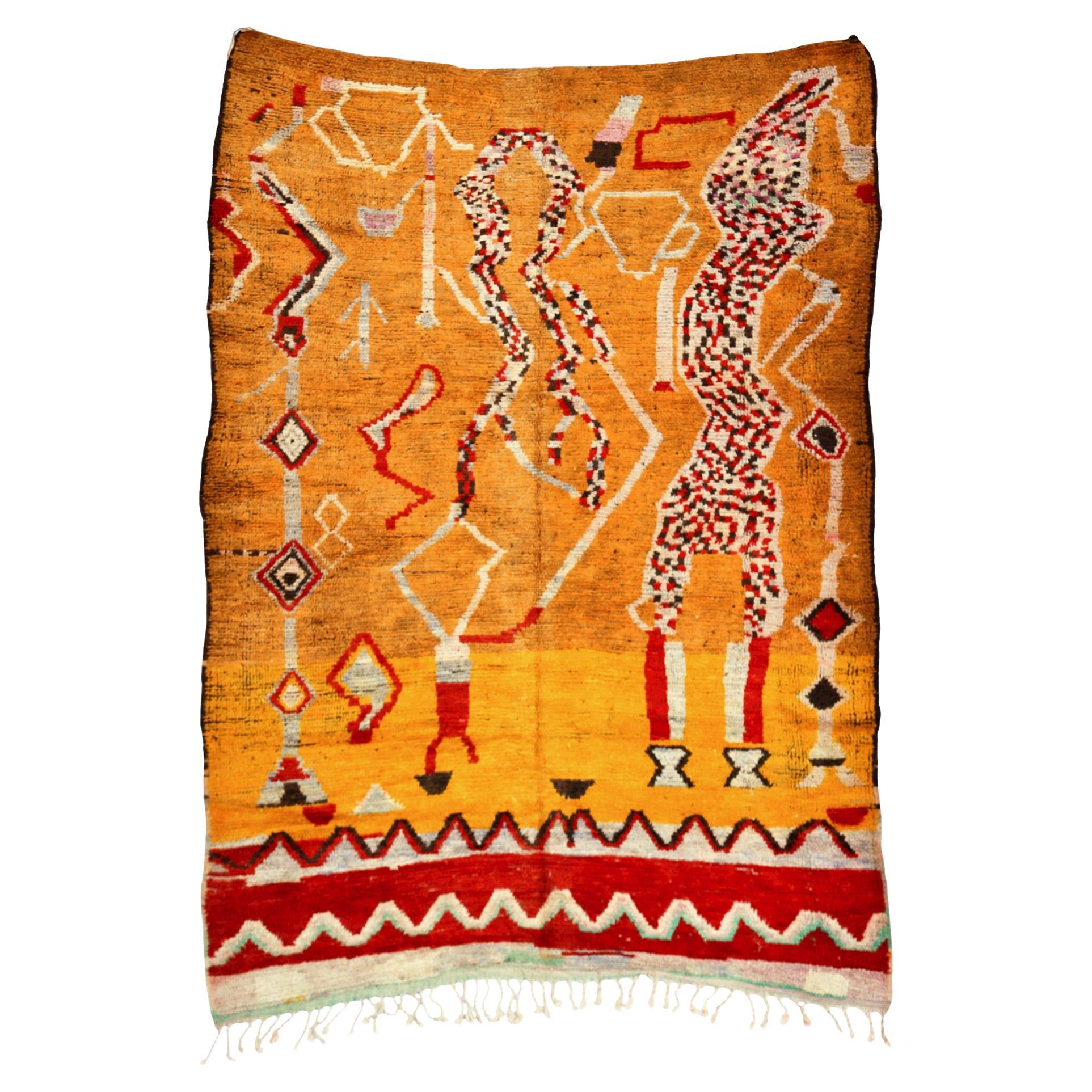 Tapis Morrocan Boujaad à motif tribal, couleur orange vif berbère, en stock