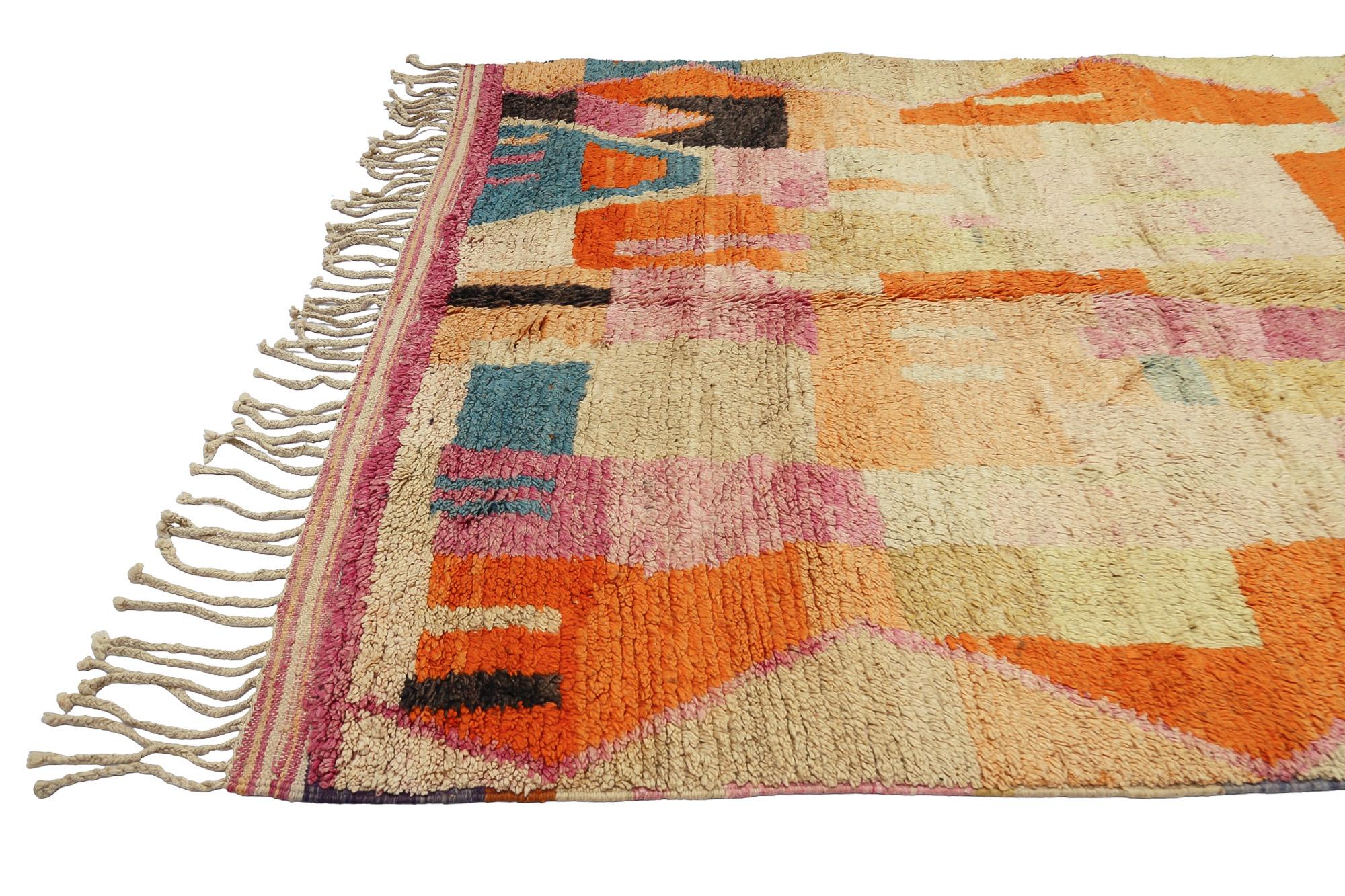 Moroccan Morrocan Boujaad rug, Bohemian Berber Yellow Orange rug, In Stock For Sale