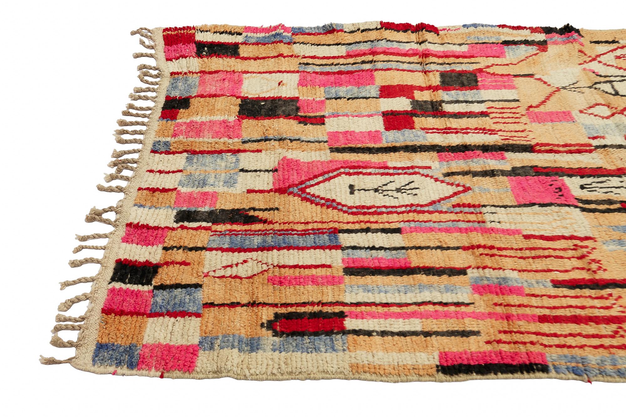 Moroccan Morrocan Boujaad rug, Pink Color Bohemian Tribal Berber Shag Rug, In Stock For Sale