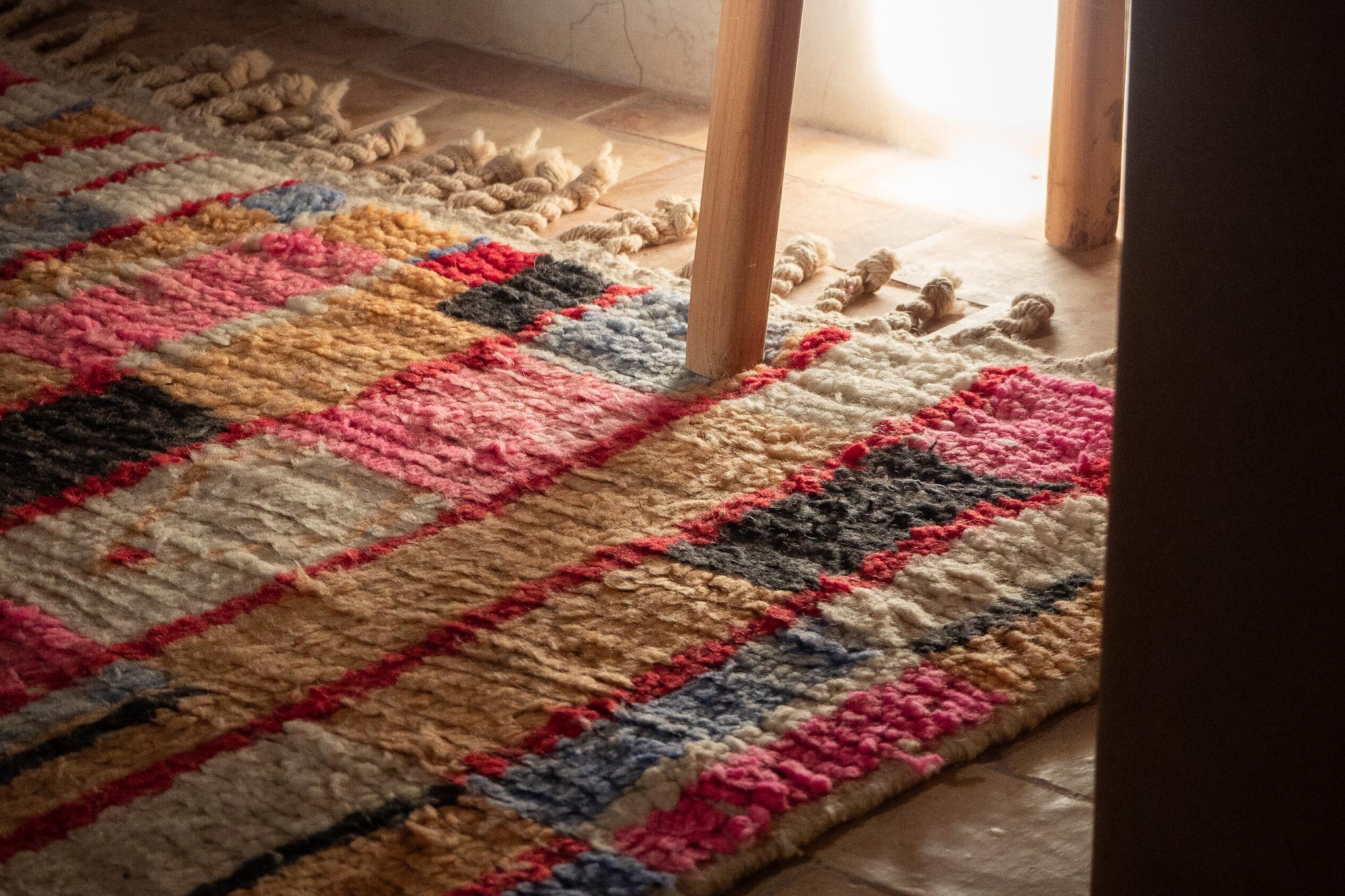 Hand-Knotted Morrocan Boujaad rug, Pink Color Bohemian Tribal Berber Shag Rug, In Stock For Sale