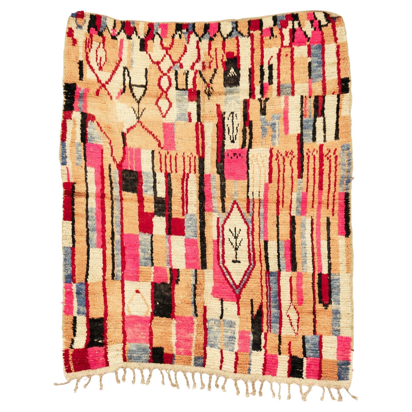 Morrocan Boujaad rug, Pink Color Bohemian Tribal Berber Shag Rug, In Stock For Sale