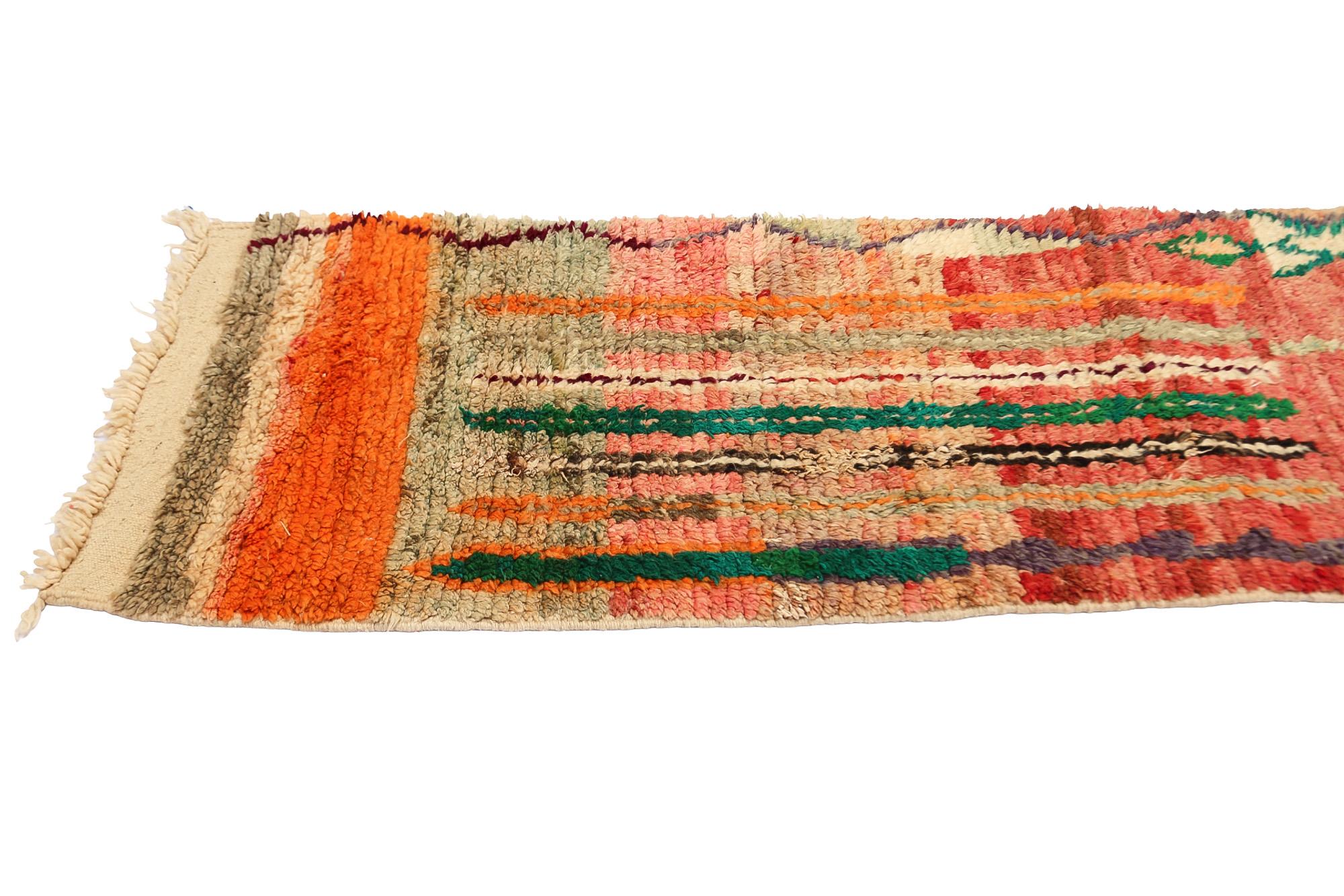 Moroccan Morrocan Boujaad Runner Rug, Berber Tribal Pattern Runner, In Stock For Sale