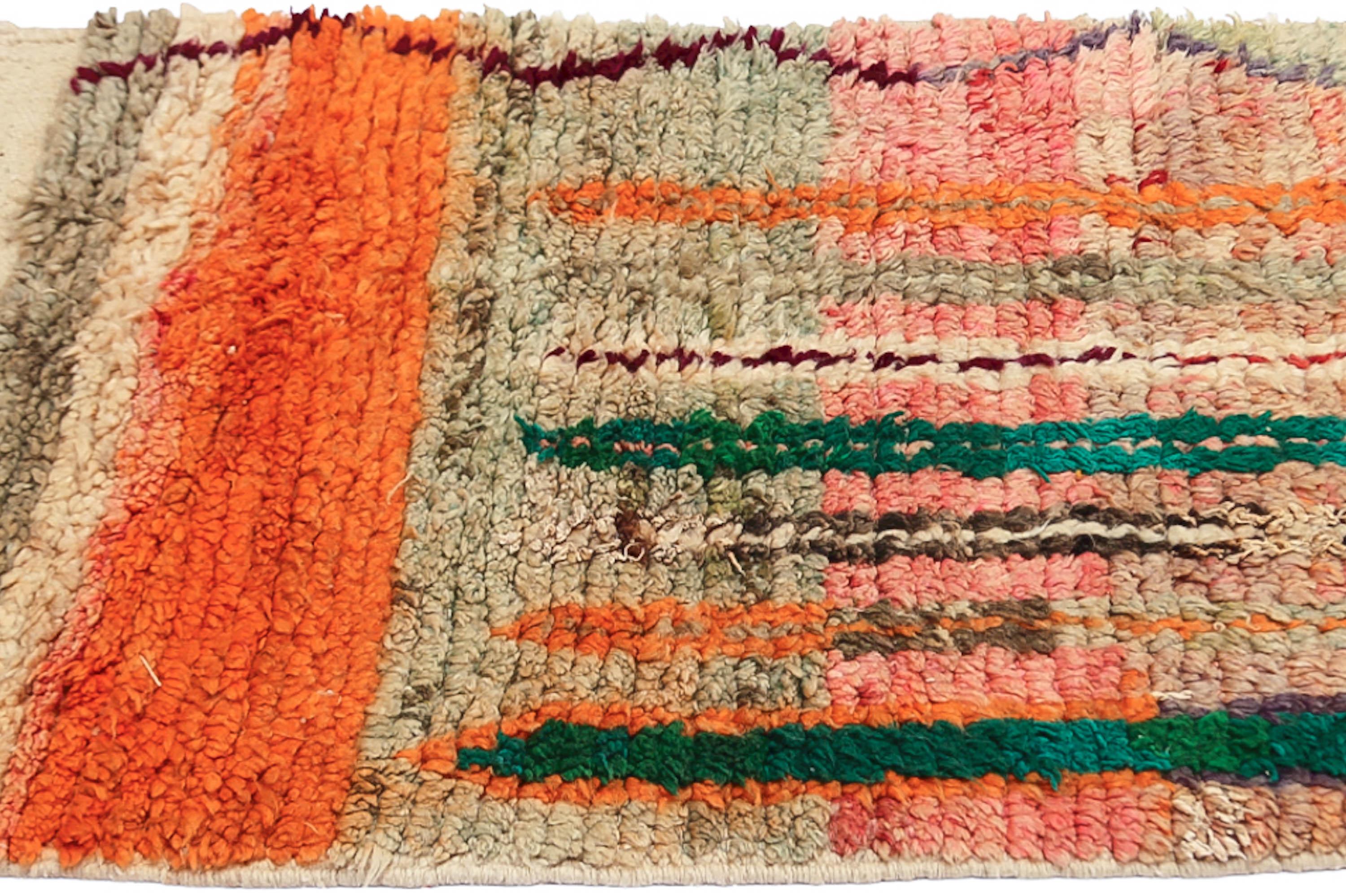 Hand-Woven Morrocan Boujaad Runner Rug, Berber Tribal Pattern Runner, In Stock For Sale