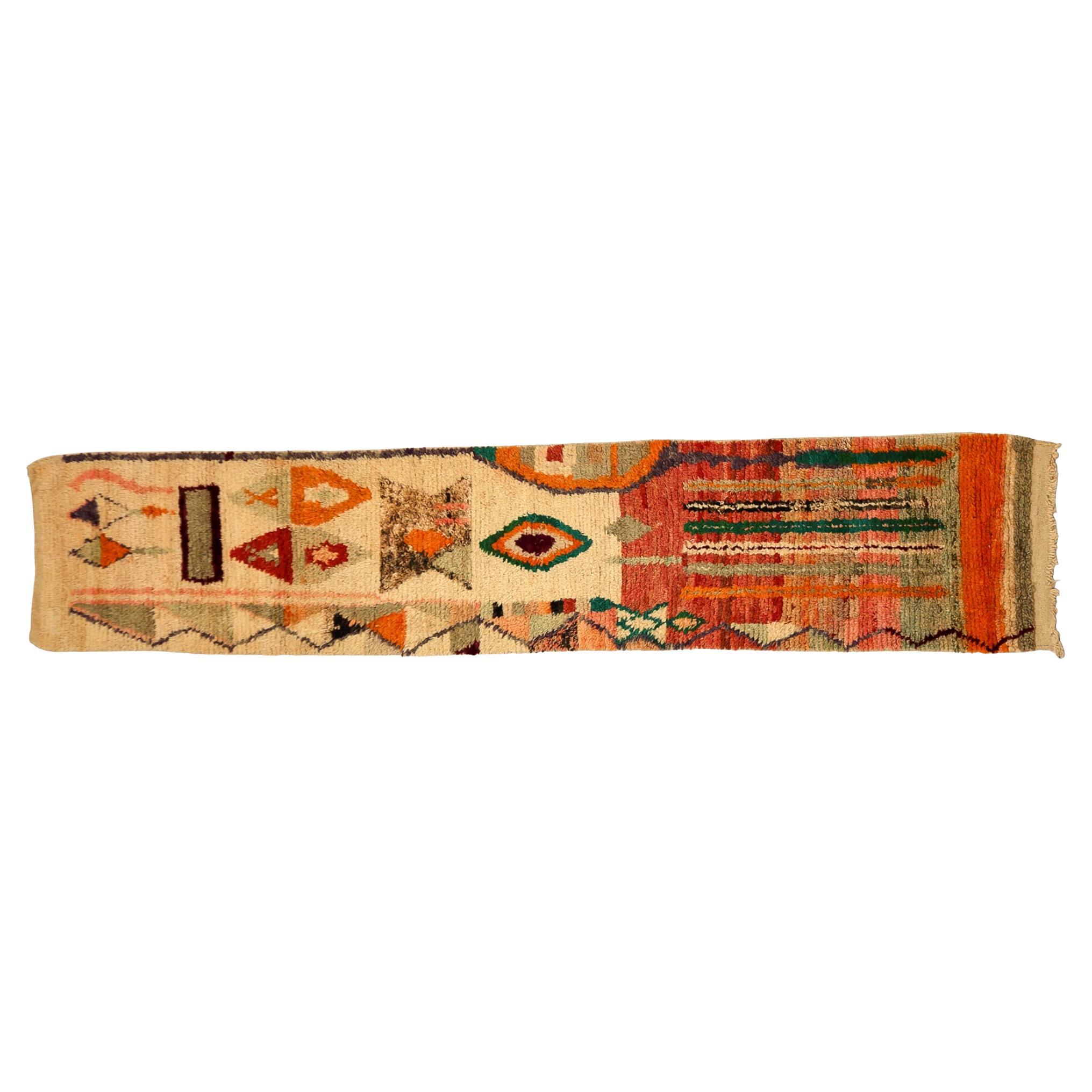 Morrocan Boujaad Runner Rug, Berber Tribal Pattern Runner, In Stock For Sale