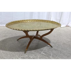 Morrocan Brass Tray Coffee Table on Mid-Century Style Base