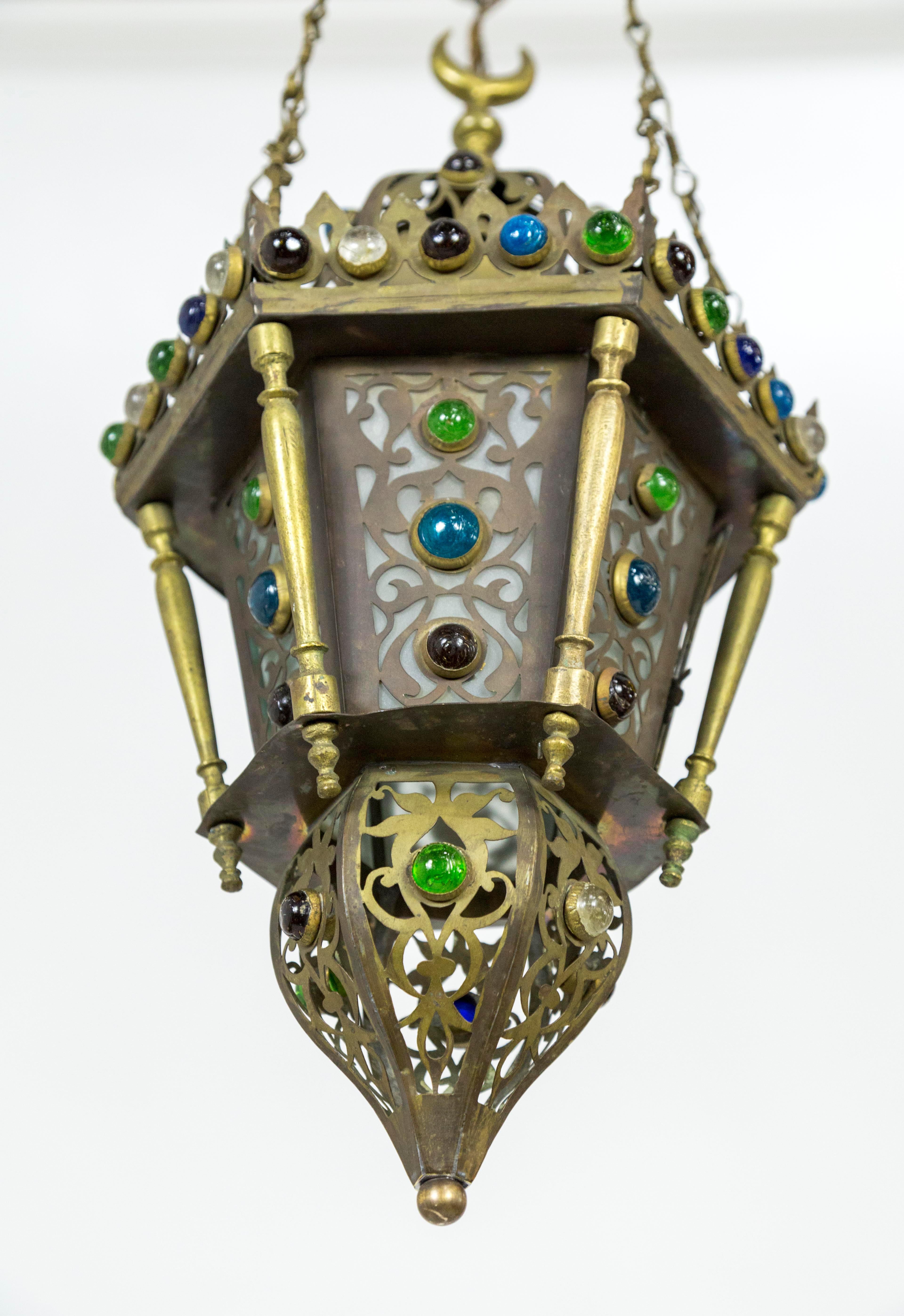 Morrocan Cut Brass Lantern with Glass Gems 1
